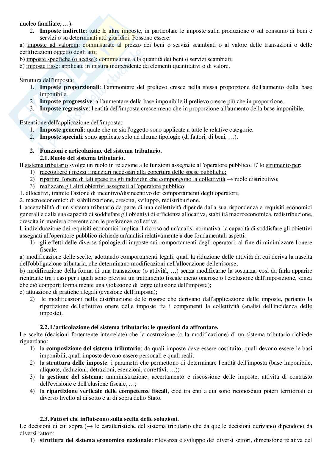Riassunto esame Scienza delle finanze, prof. Valentini, libro consigliato Lezioni di scienza delle finanze, Il sistema tributario, Bises Pag. 2