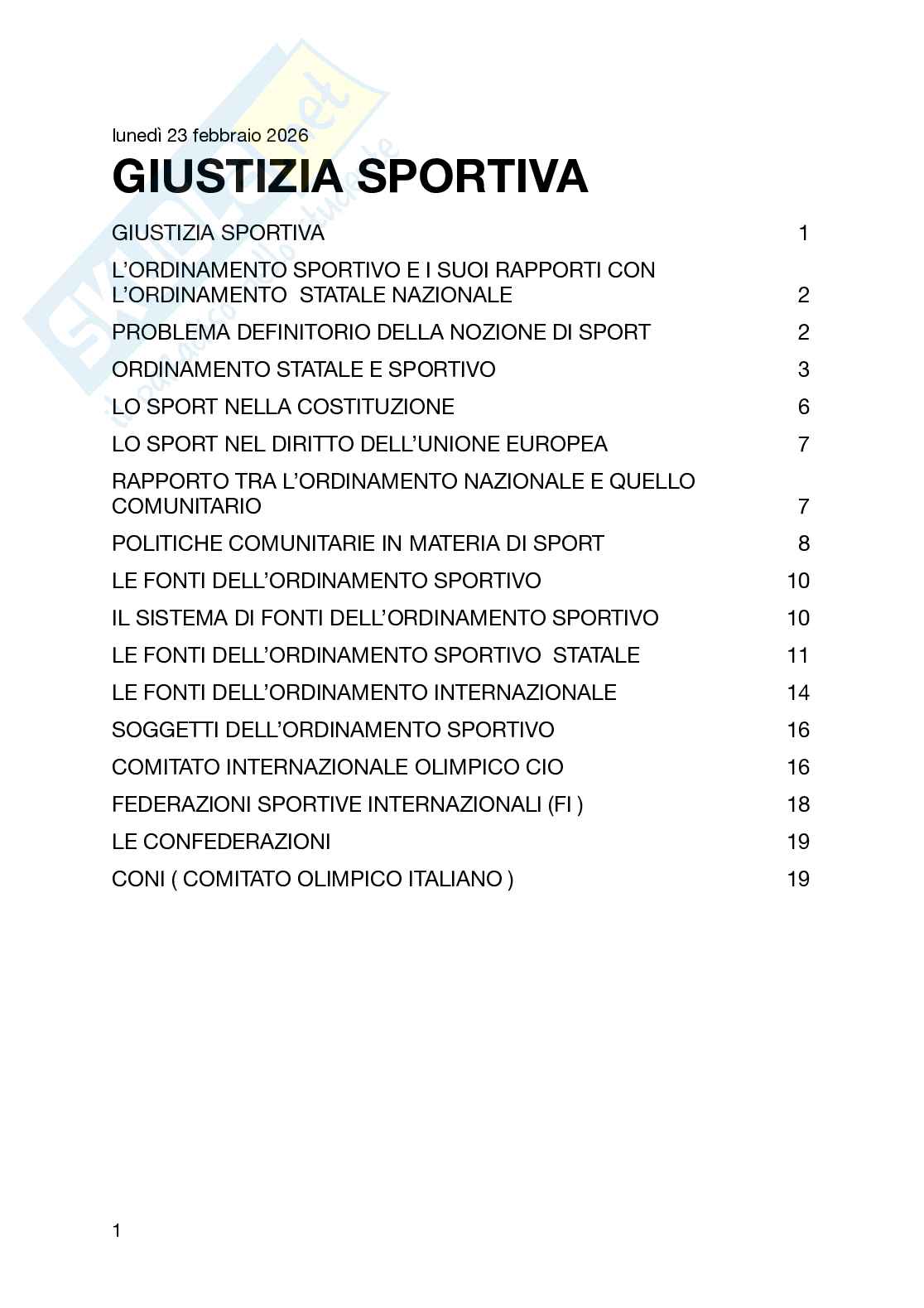 Appunti Giustizia sportiva Pag. 1