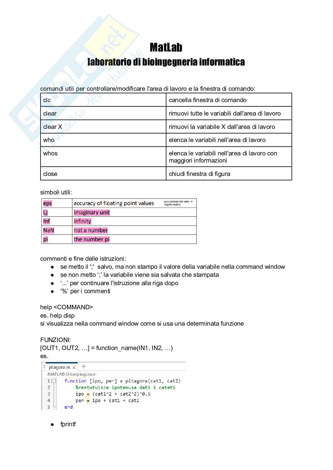 Sezione di matlab Pag. 1