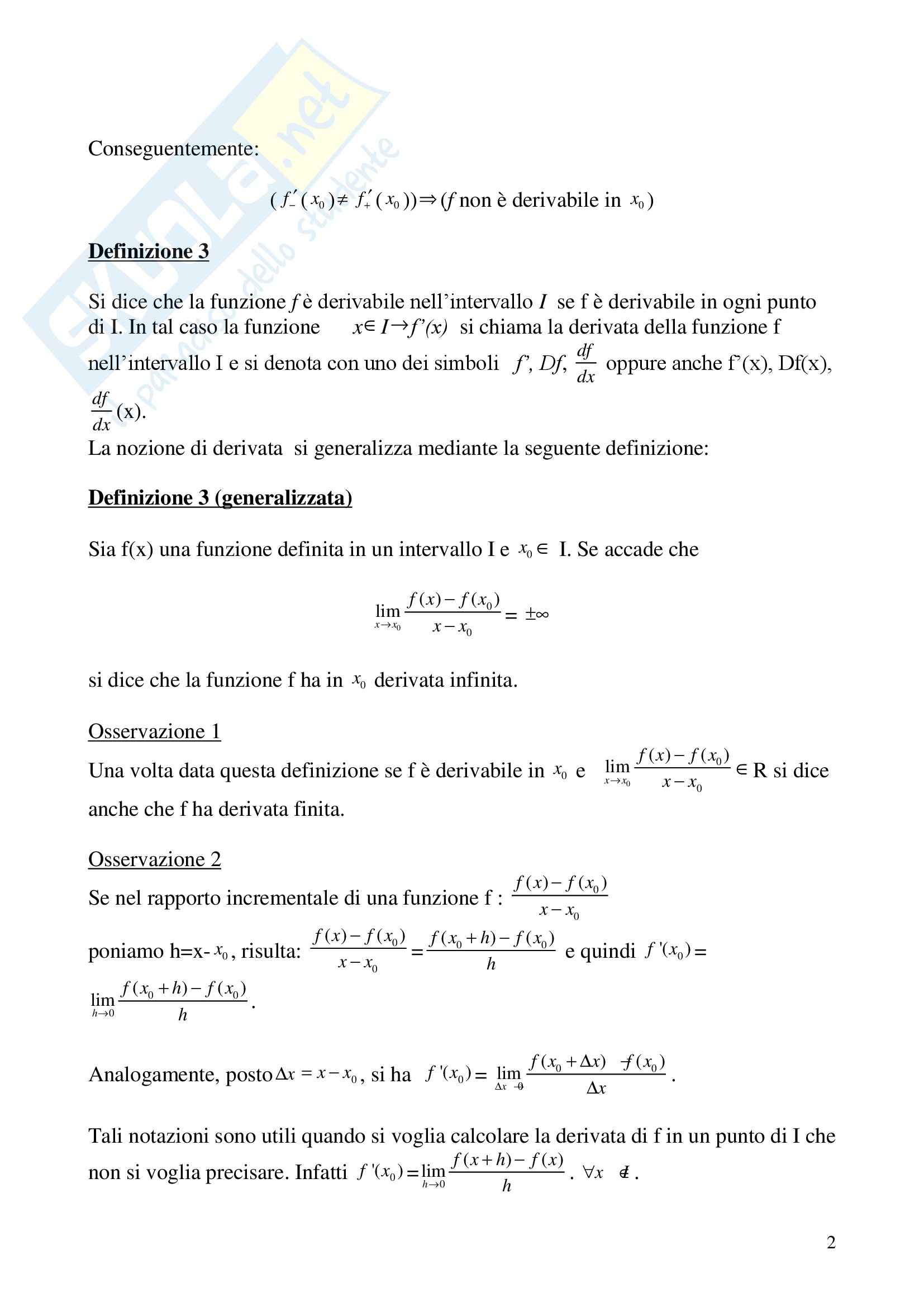 Analisi matematica I - la nozione di derivata Pag. 2