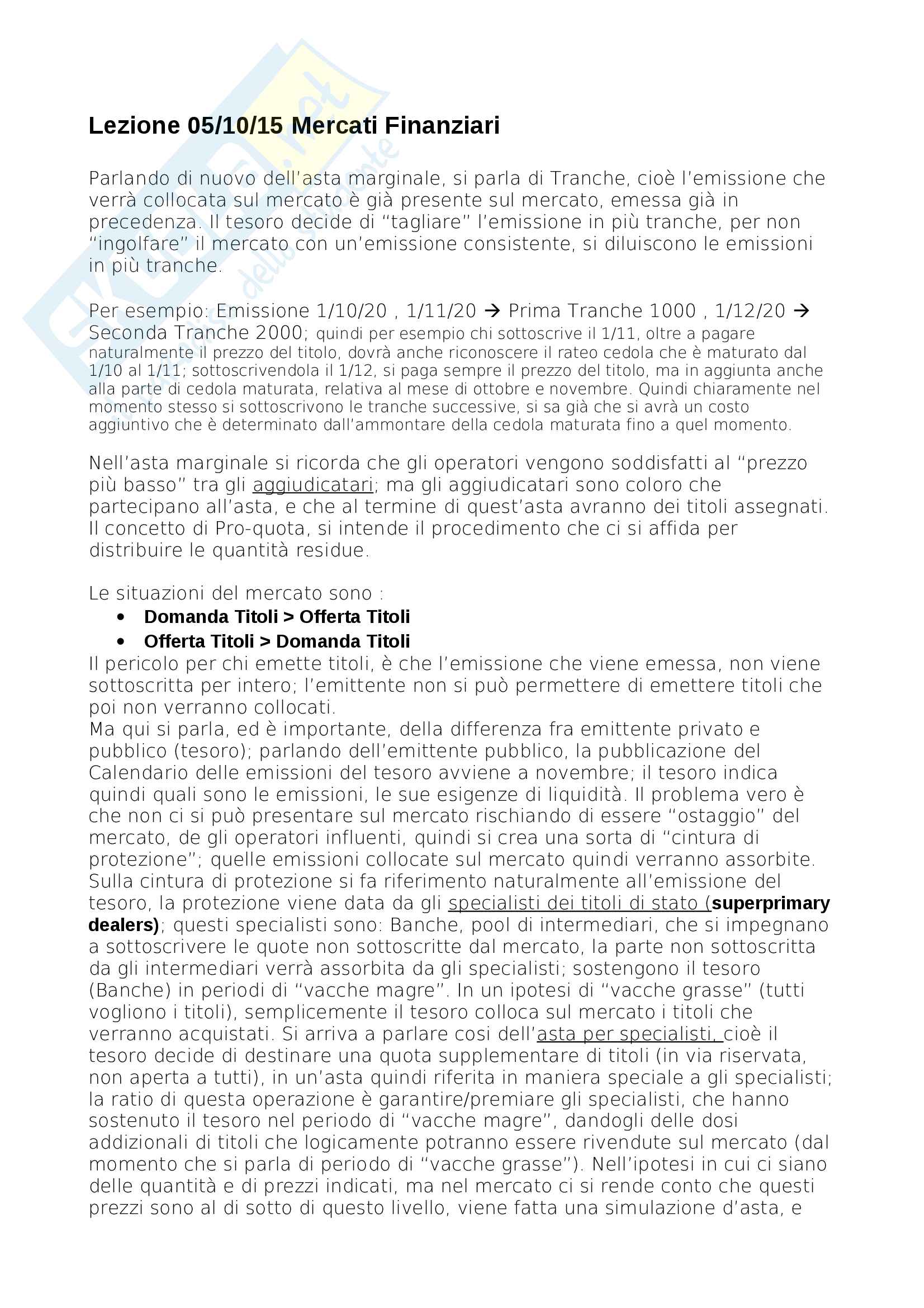 Lezione 05 10 Mercati finanziari Pag. 1