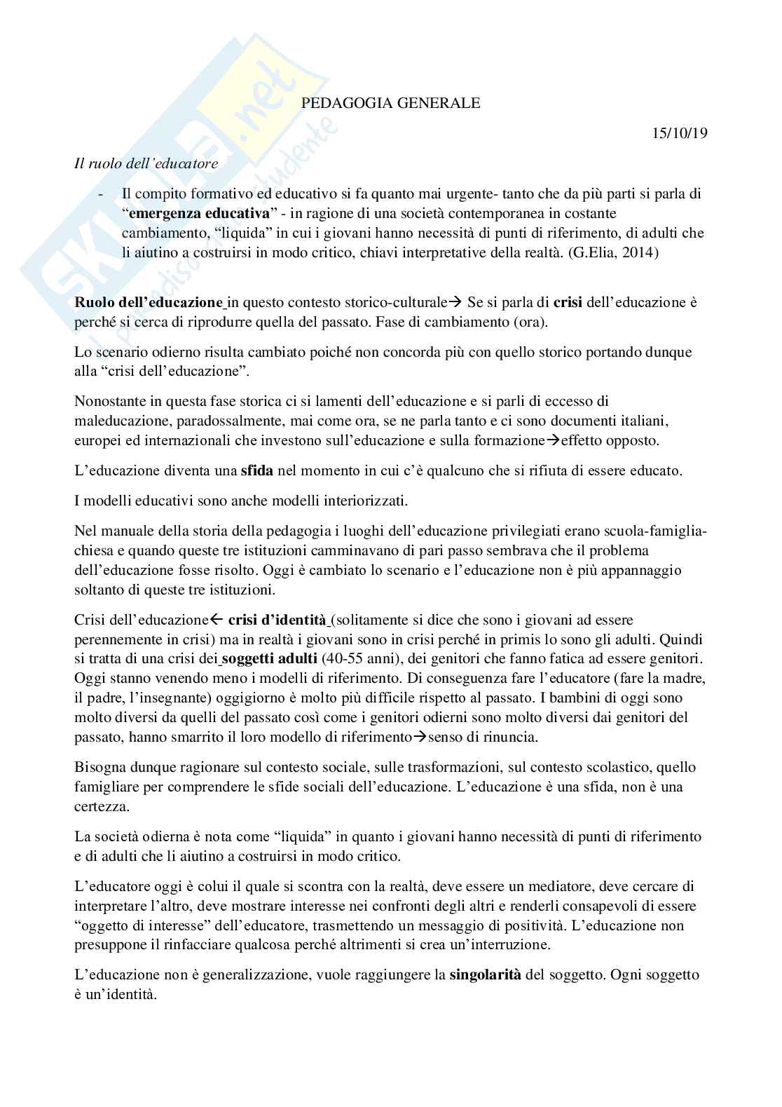 Appunti pedagogia generale Pag. 1