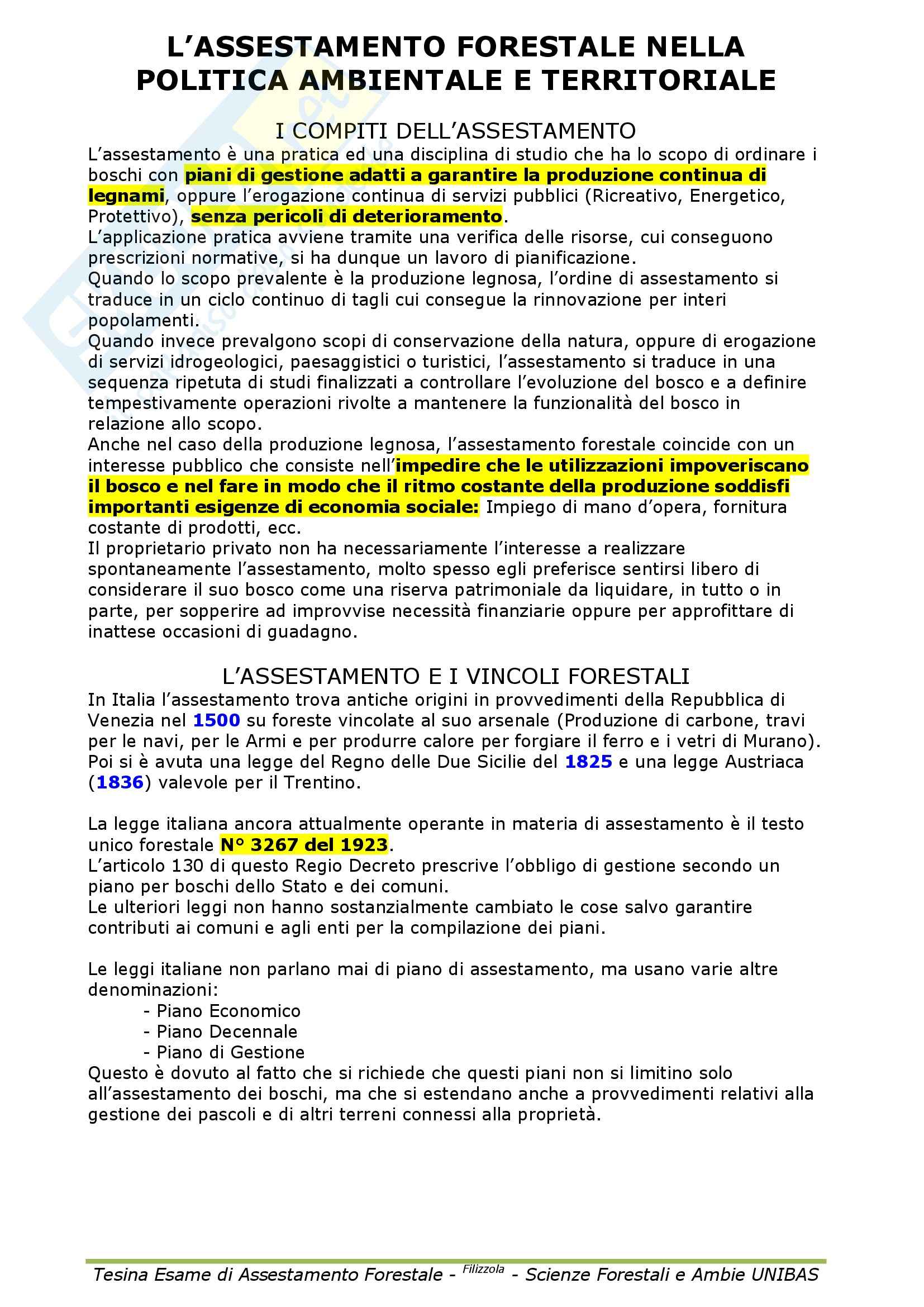 Selvicoltura e principi di gestione forestale - principi di assestamento forestale Pag. 2