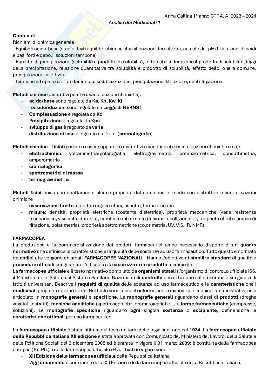 Chimica analitica e analisi dei medicinali 1 Pag. 1