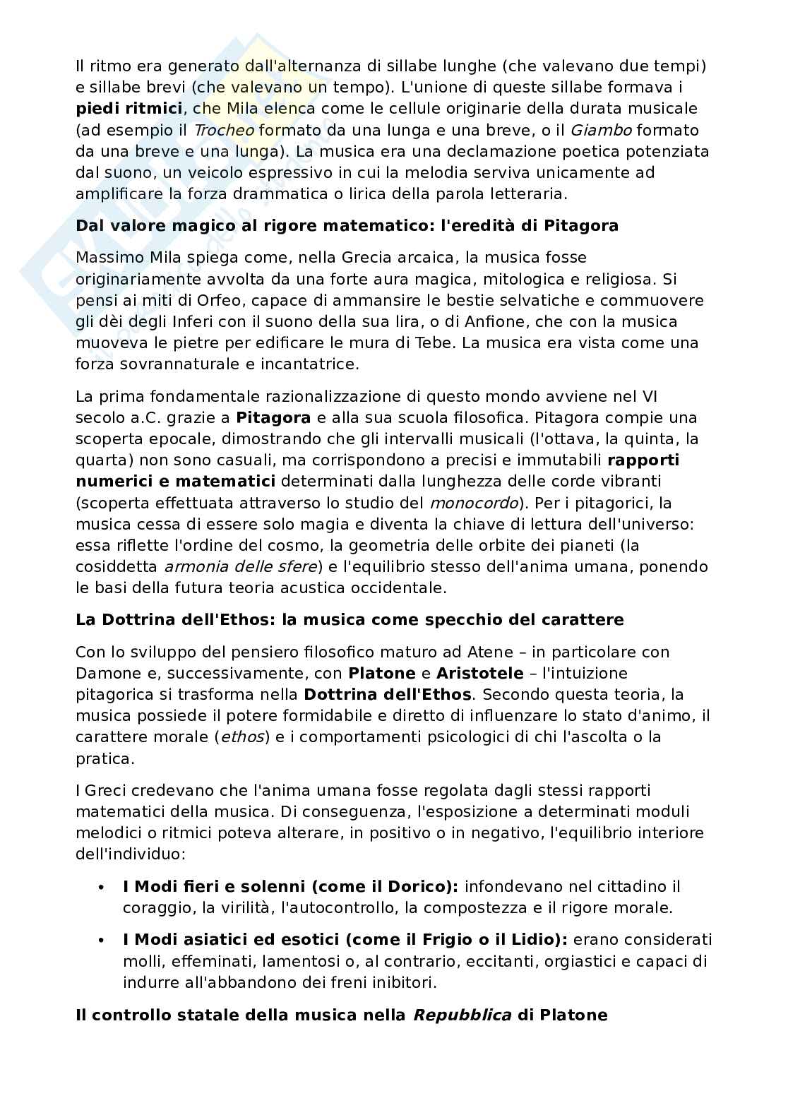Riassunto esame Storia della musica, Prof. Pappalardo Matteo, libro consigliato Breve storia della musica, Mila Pag. 2