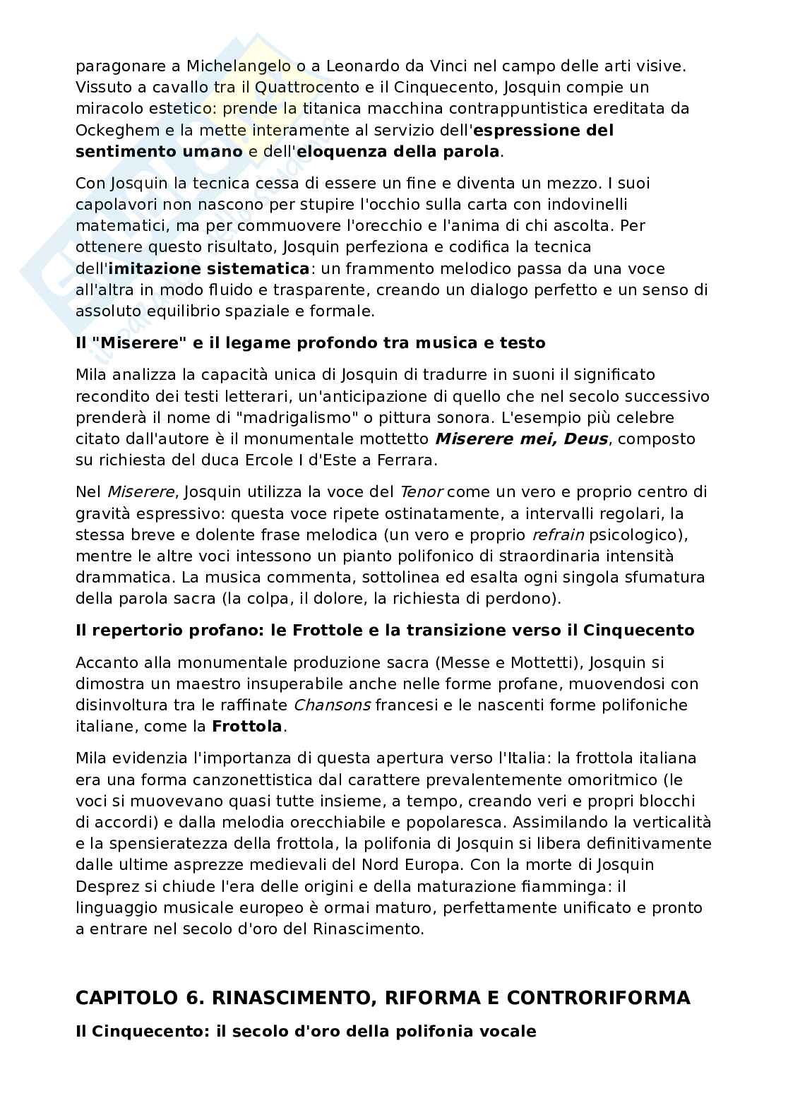 Riassunto esame Storia della musica, Prof. Pappalardo Matteo, libro consigliato Breve storia della musica, Mila Pag. 21