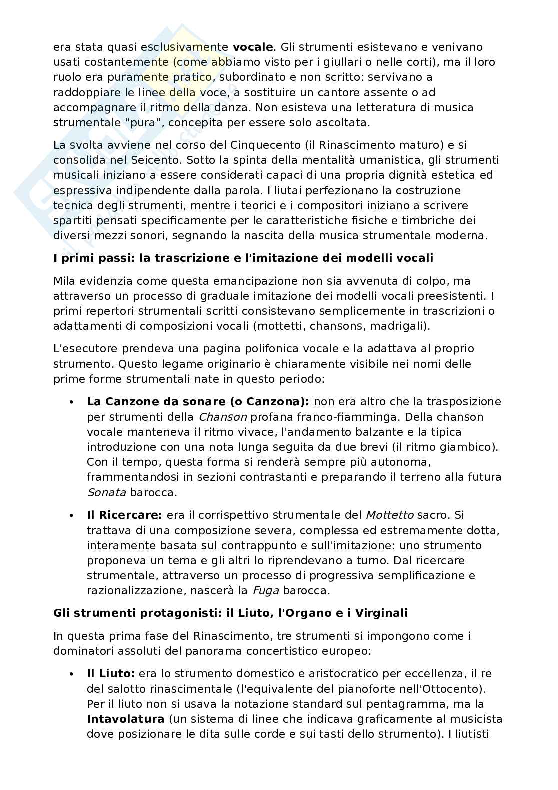 Riassunto esame Storia della musica, Prof. Pappalardo Matteo, libro consigliato Breve storia della musica, Mila Pag. 26