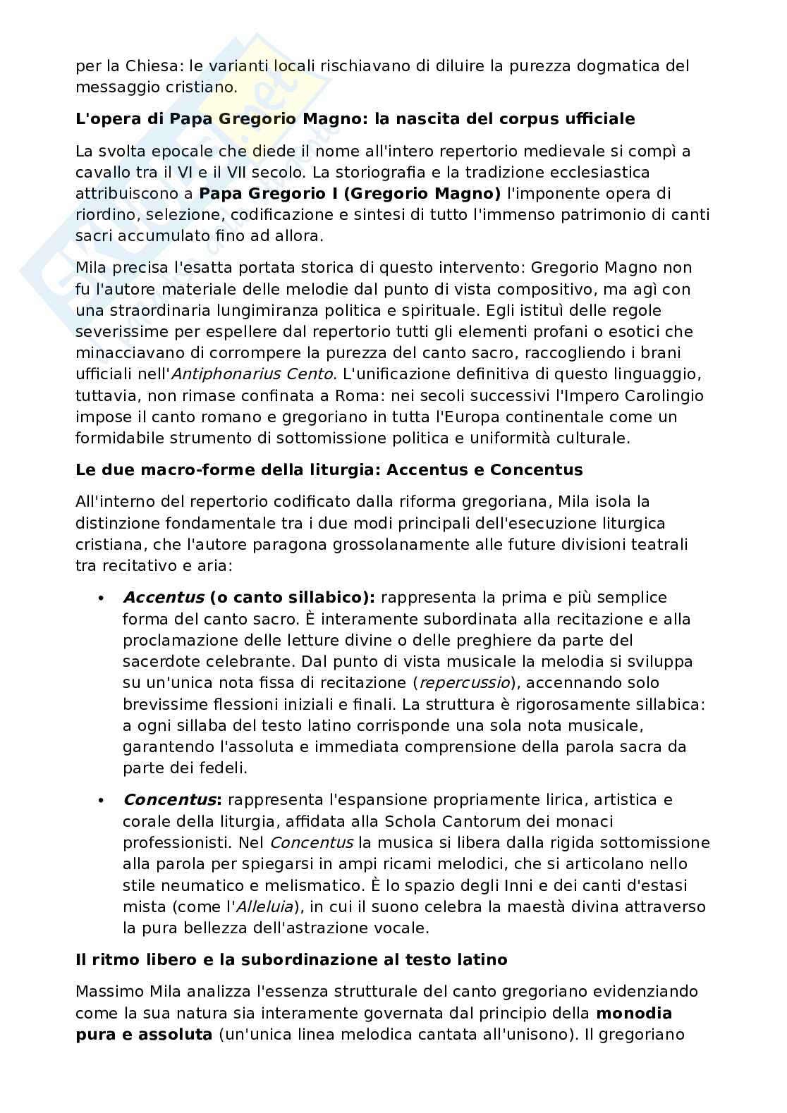 Riassunto esame Storia della musica, Prof. Pappalardo Matteo, libro consigliato Breve storia della musica, Mila Pag. 6