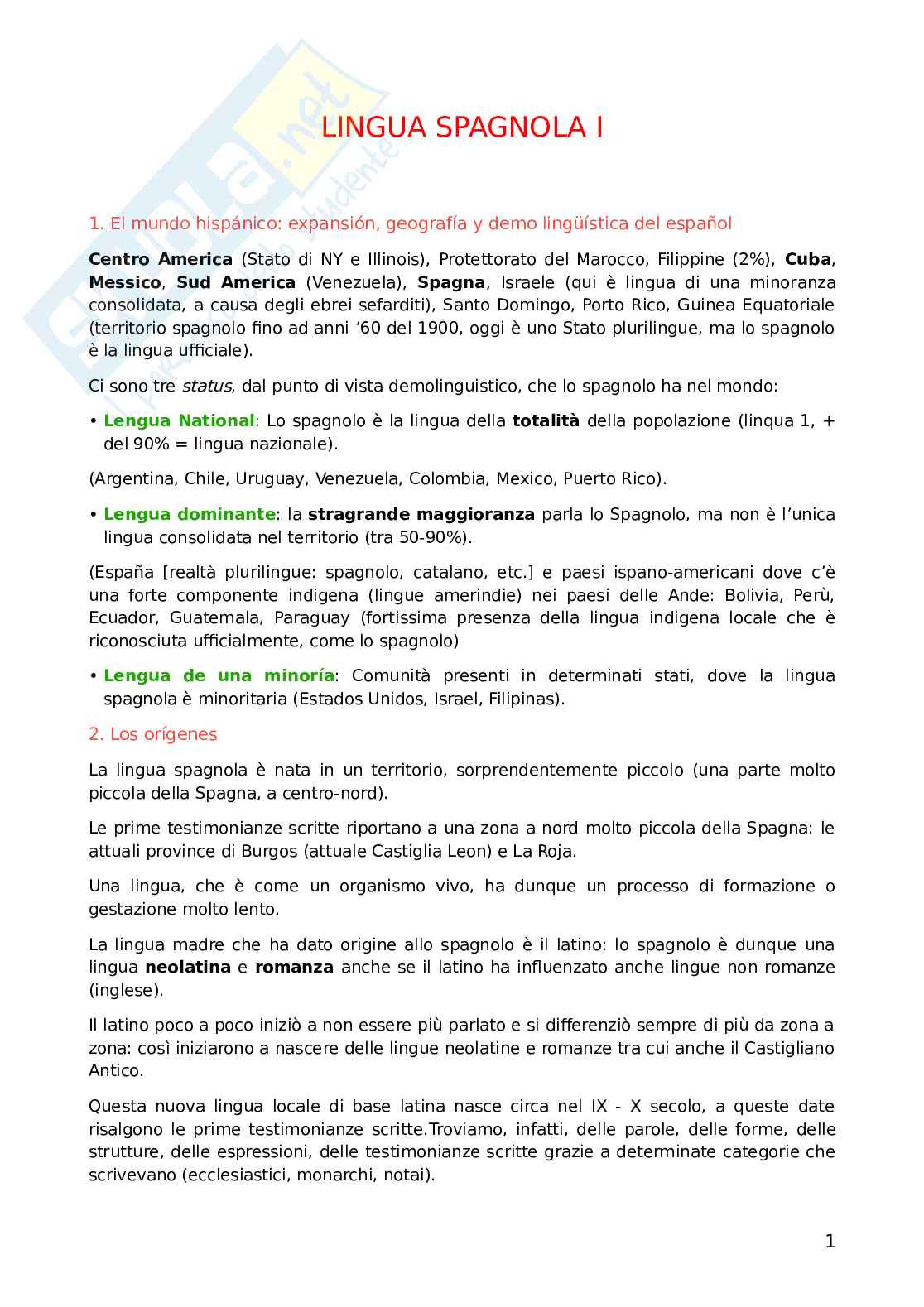Lingua spagnola 1 Pag. 1