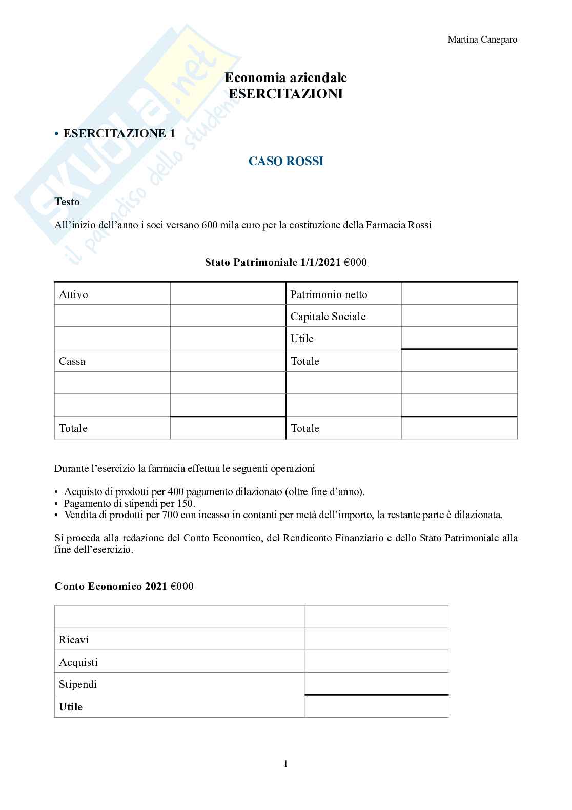Economia aziendale – Parte 3 – 10 esercitazioni svolte (bilancio e operazioni) Pag. 1