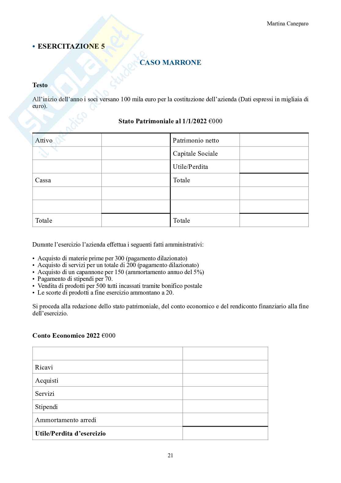 Economia aziendale – Parte 3 – 10 esercitazioni svolte (bilancio e operazioni) Pag. 21