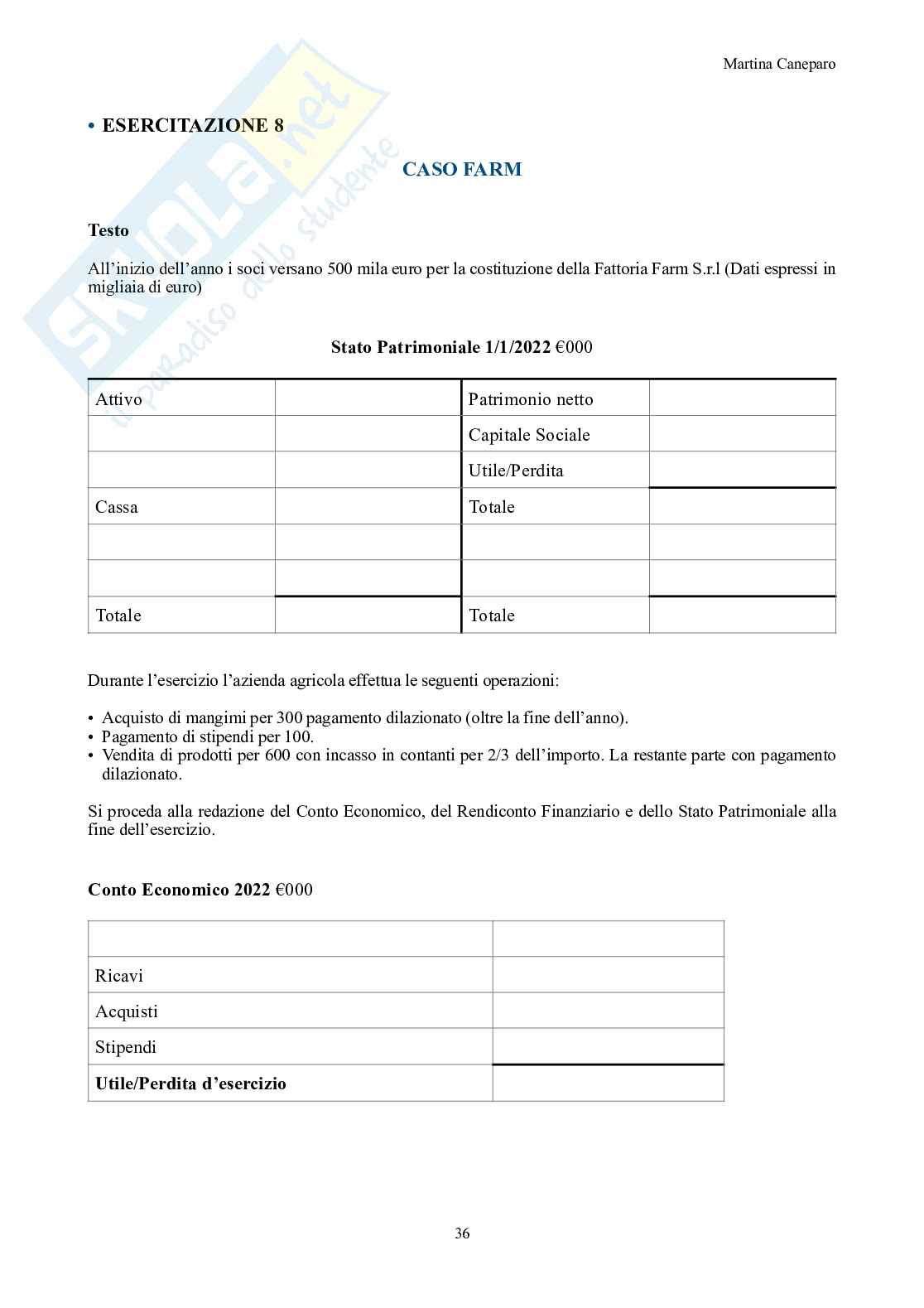 Economia aziendale – Parte 3 – 10 esercitazioni svolte (bilancio e operazioni) Pag. 36