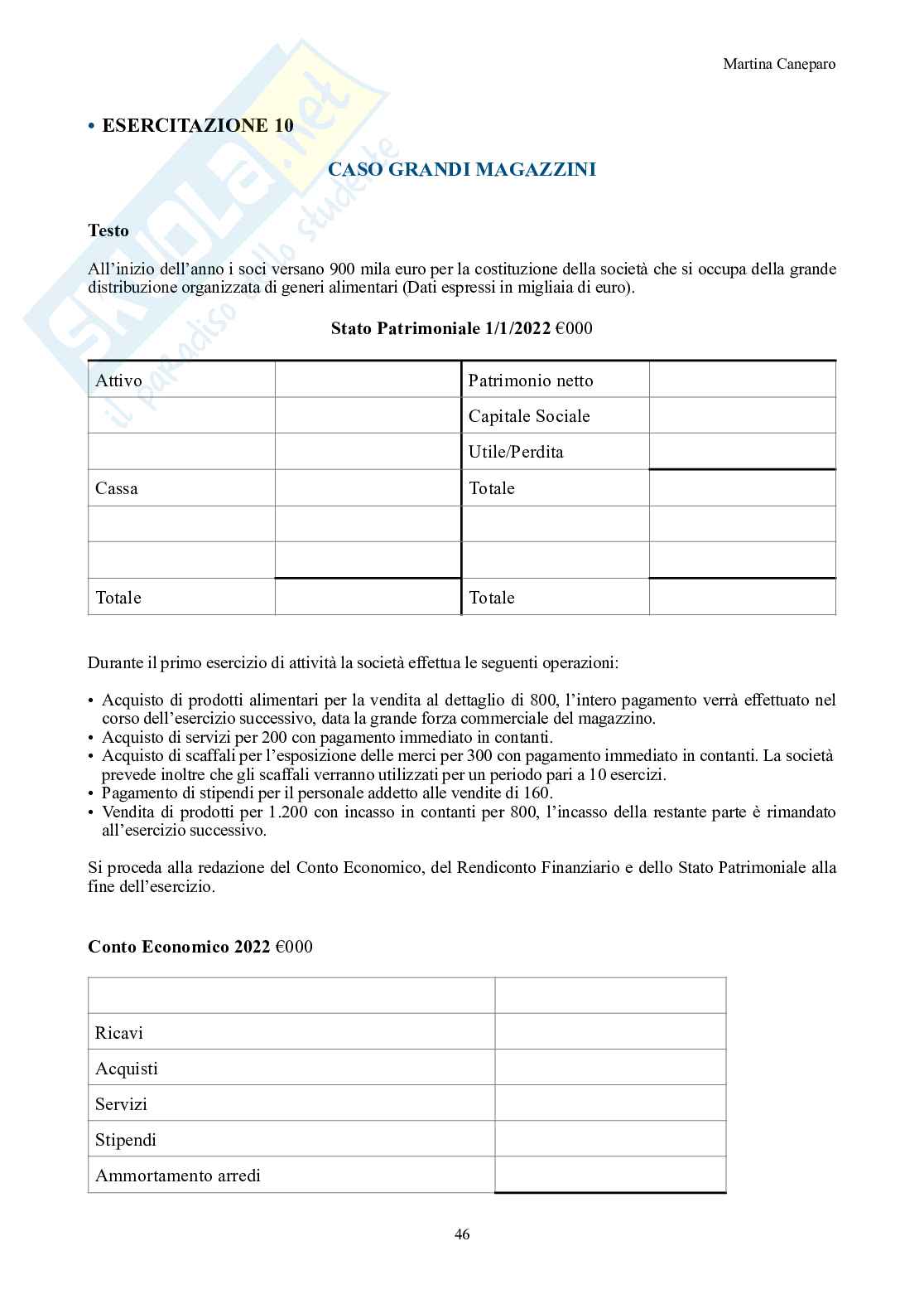 Economia aziendale – Parte 3 – 10 esercitazioni svolte (bilancio e operazioni) Pag. 46