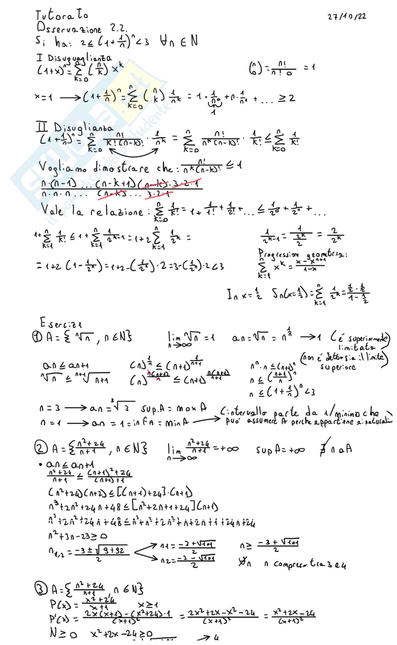 Esercizi tutorato Fondamenti di analisi matematica Pag. 1