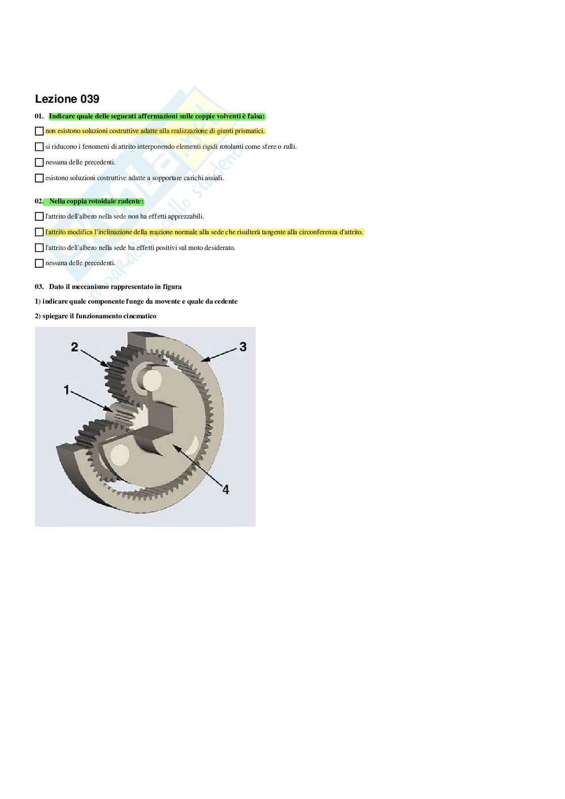 Paniere completo e verificato di Meccanica applicata e progettazione - Risposte multiple e aperte Pag. 41