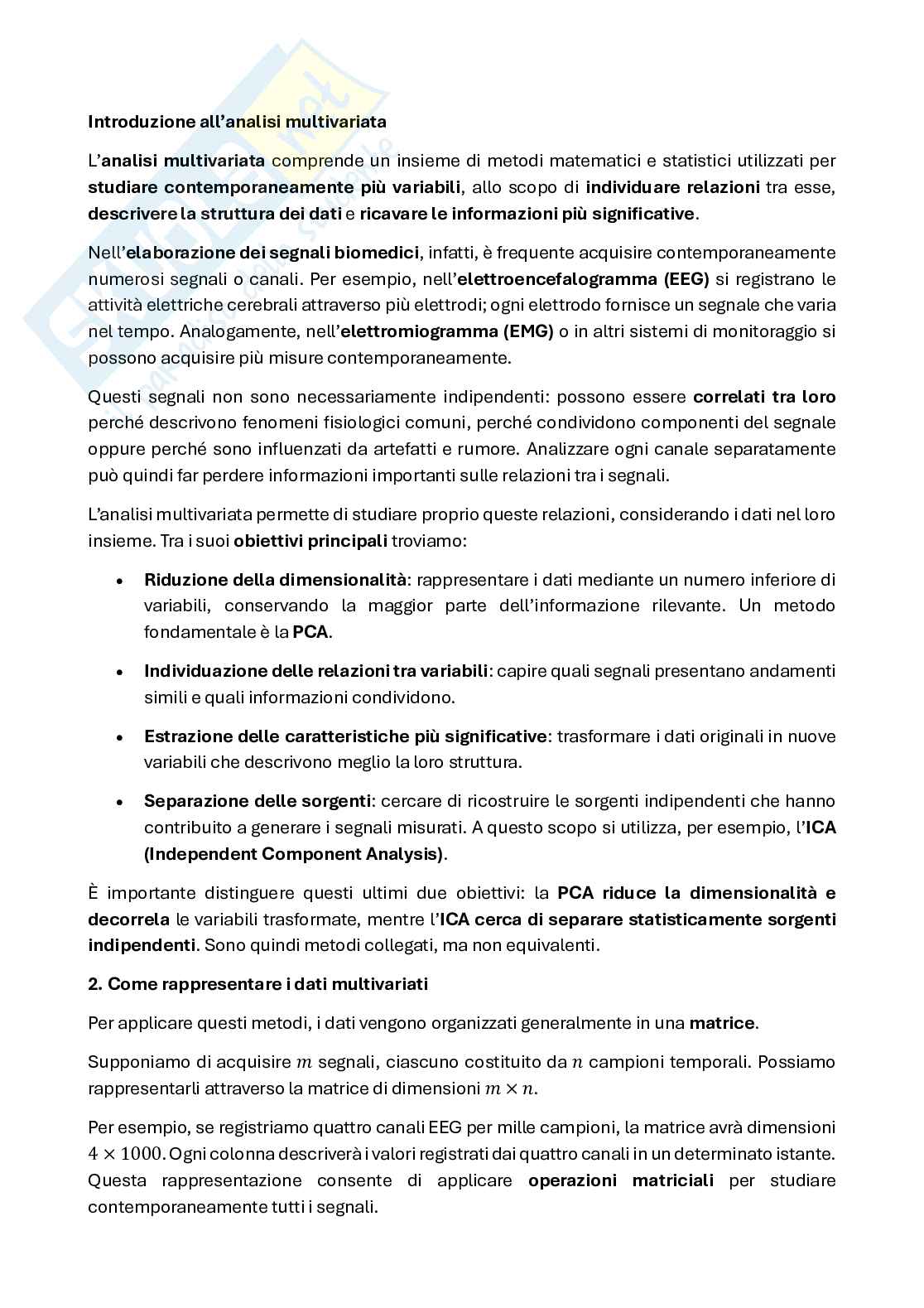 Analisi multivariata, PCA e ICA per segnali biomedici – Teoria e Meta-Codice MATLAB  Pag. 1