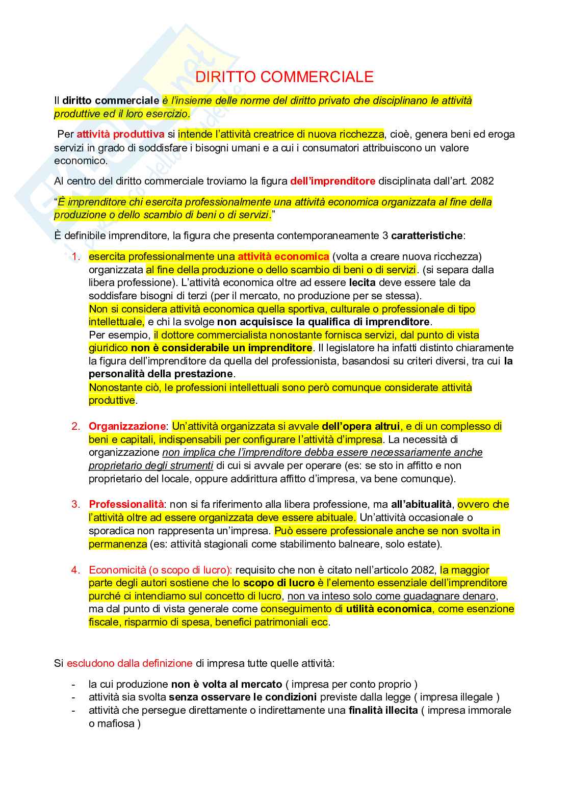 Appunti lezioni Diritto commerciale Pag. 1