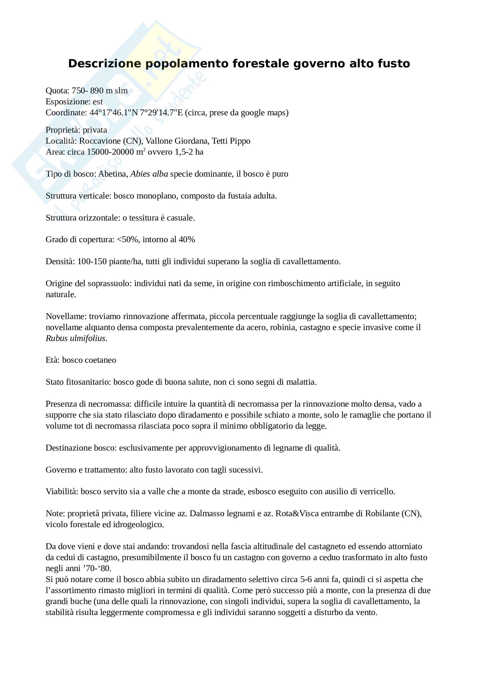 Descrizione popolamento forestale Pag. 1
