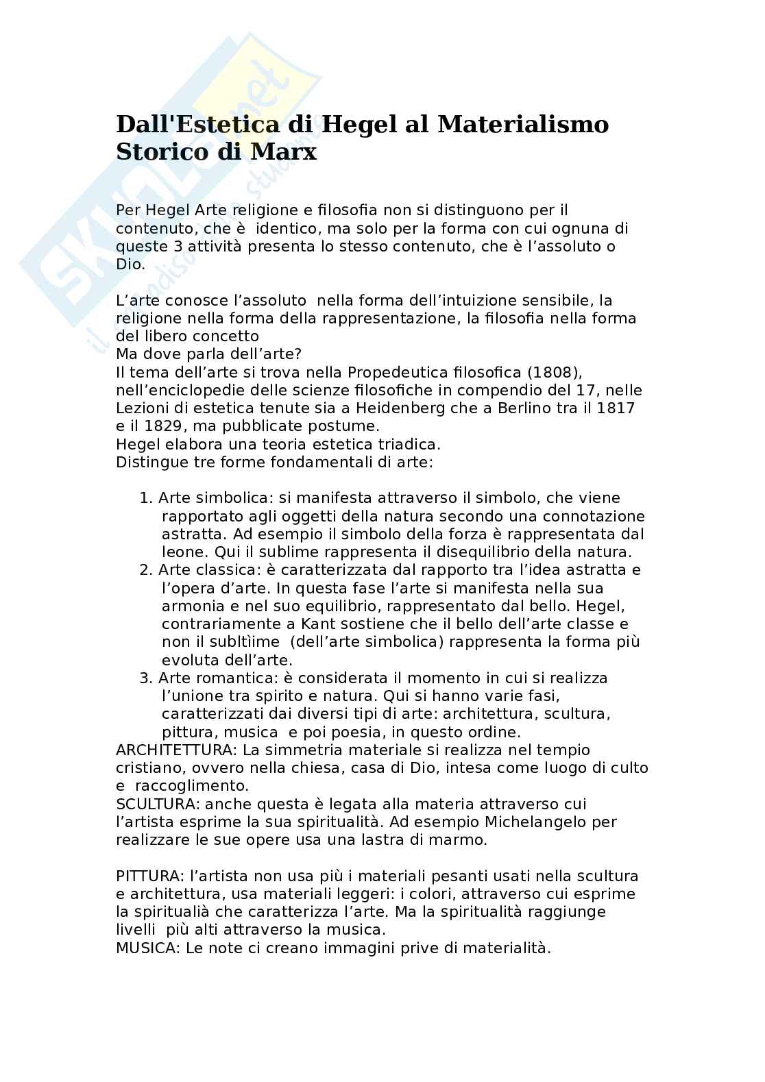 Dall'estetica di Hegel al materialismo storico di Marx Pag. 1