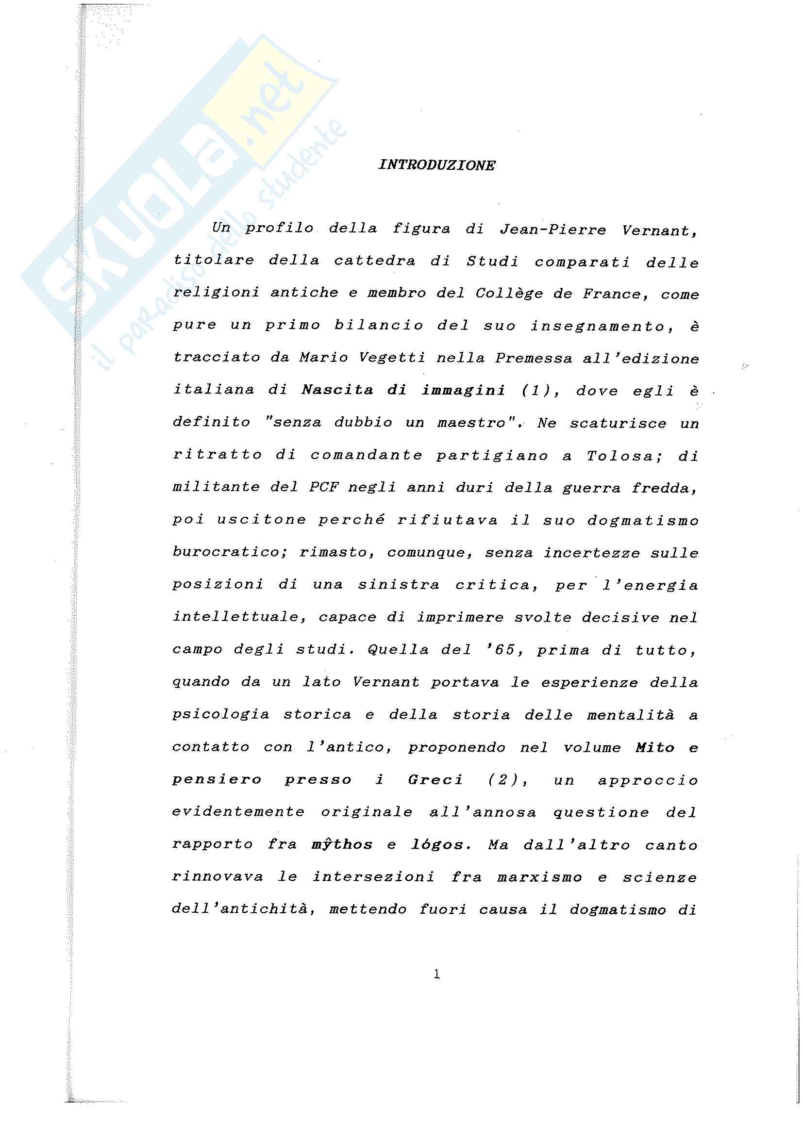 Tesi di Laurea Antropologia, strutturalismo, narratologia in tre studi sul mito di Vernant Pag. 1