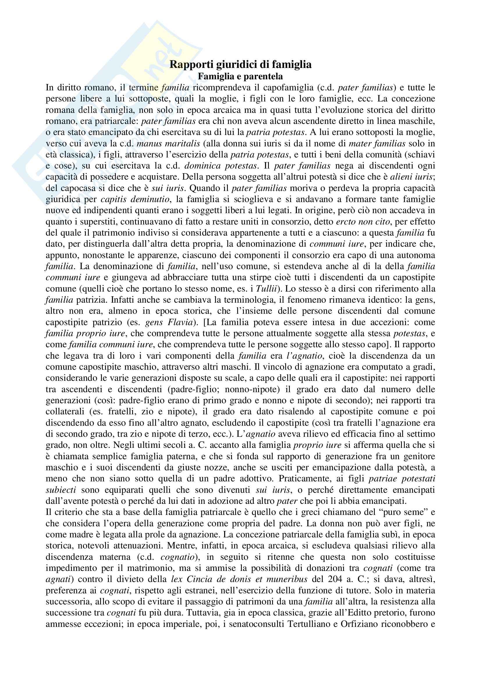 Istituzioni di diritto romano - i rapporti giuridici di famiglia Pag. 1