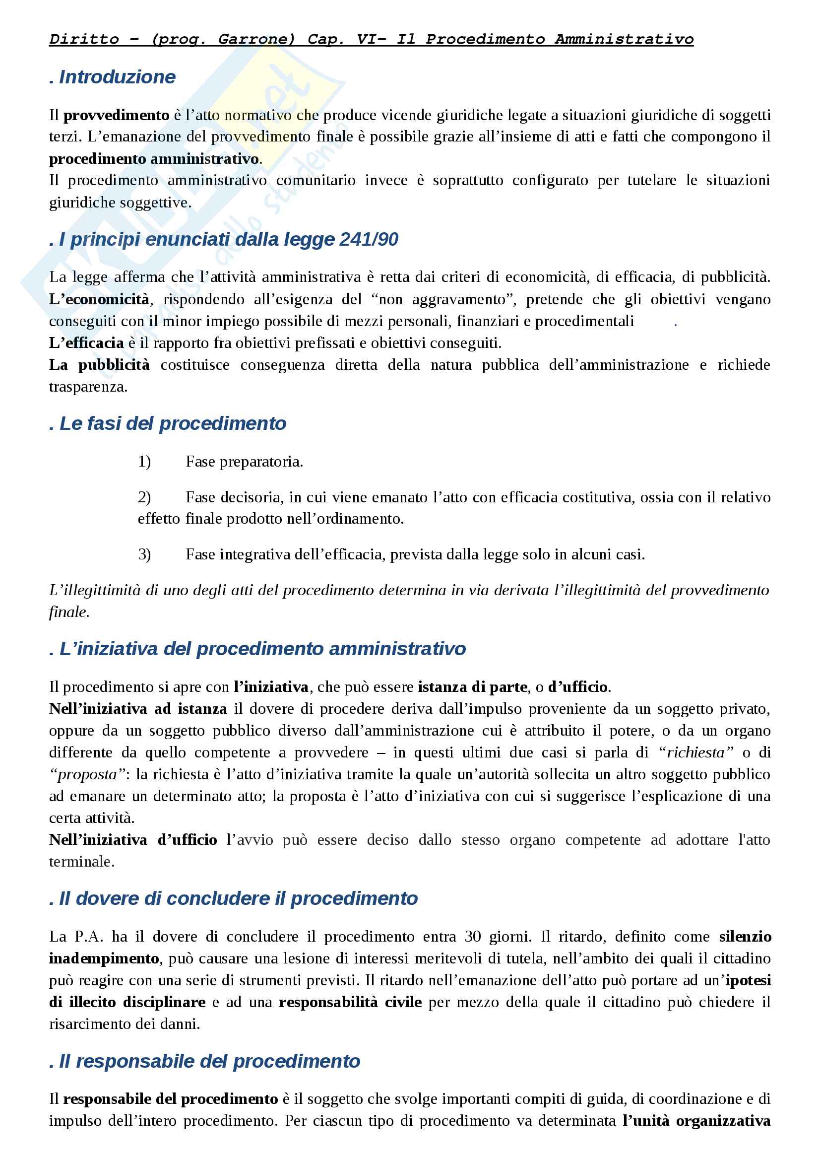 Riassunto esame diritto amministrativo, docente Giovanni Garrone, libro consigliato "Compendio di diritto amministrativo" Pag. 1