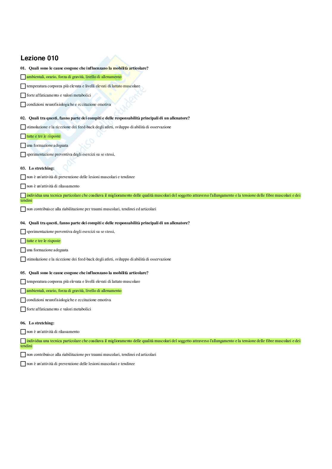 Paniere di Teoria e metodologia dell'allenamento (2026) - Risposte Multiple Corrette Pag. 16