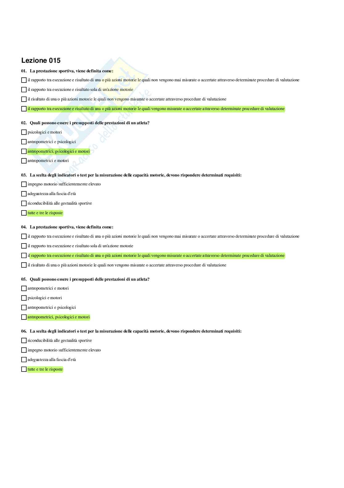 Paniere di Teoria e metodologia dell'allenamento (2026) - Risposte Multiple Corrette Pag. 21
