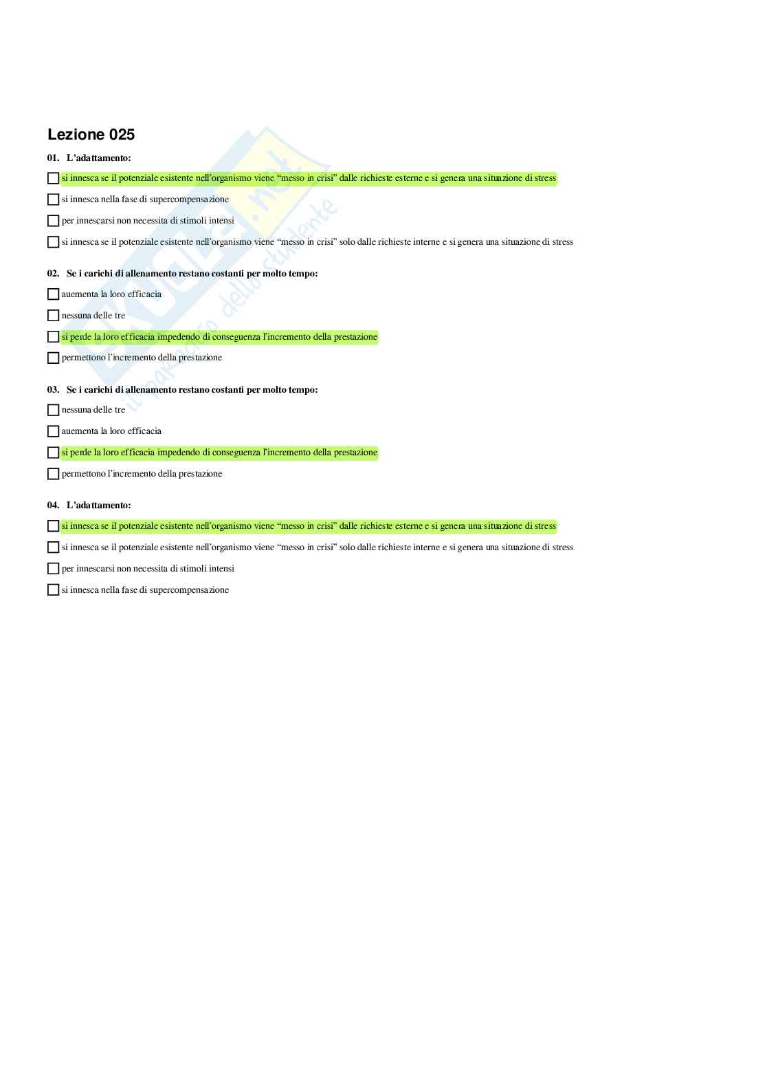 Paniere di Teoria e metodologia dell'allenamento (2026) - Risposte Multiple Corrette Pag. 31
