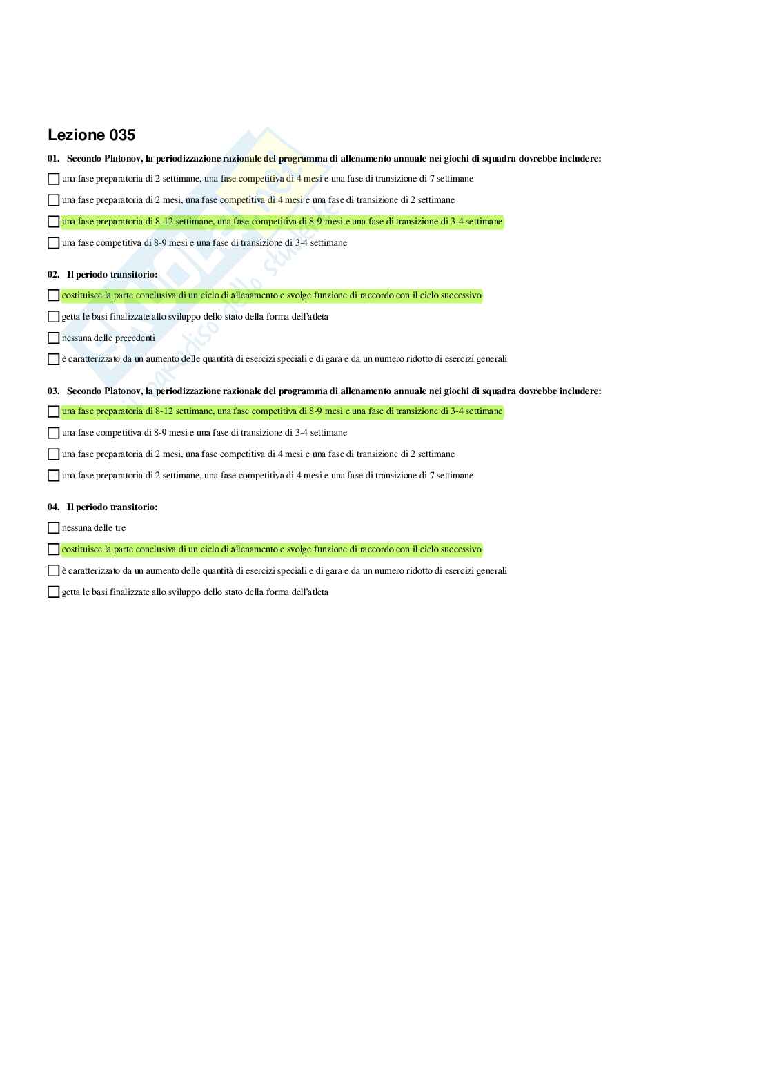 Paniere di Teoria e metodologia dell'allenamento (2026) - Risposte Multiple Corrette Pag. 41
