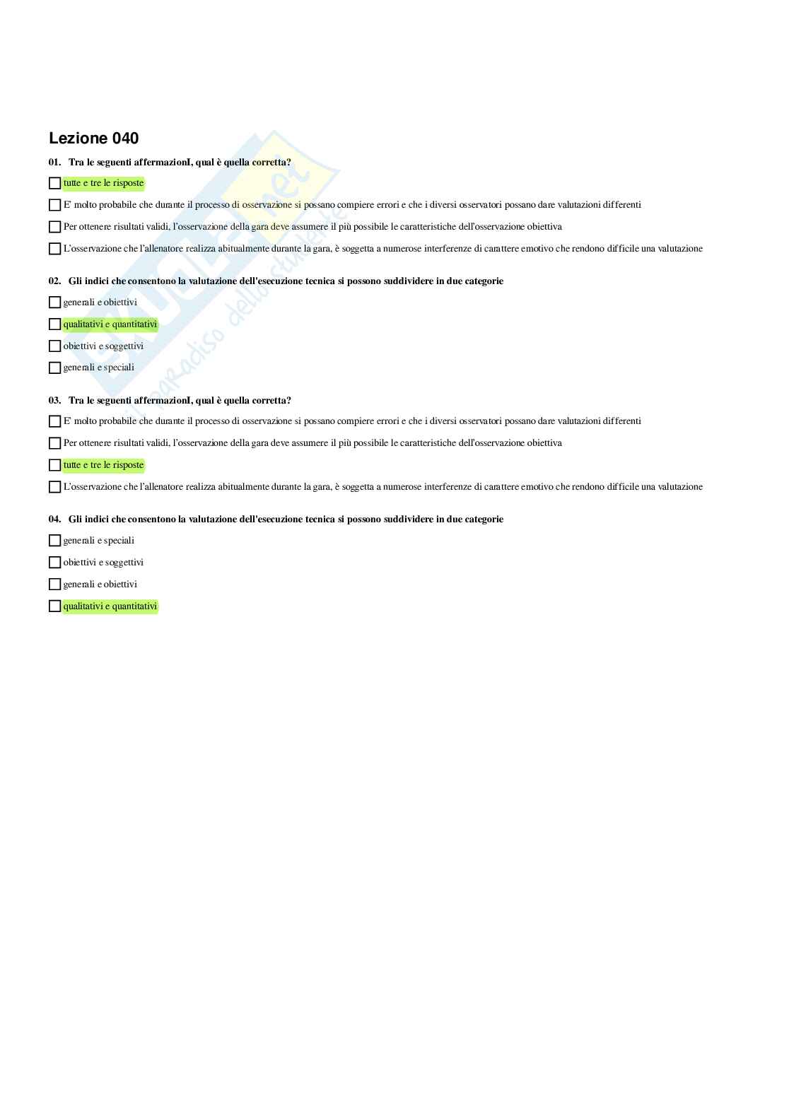 Paniere di Teoria e metodologia dell'allenamento (2026) - Risposte Multiple Corrette Pag. 46