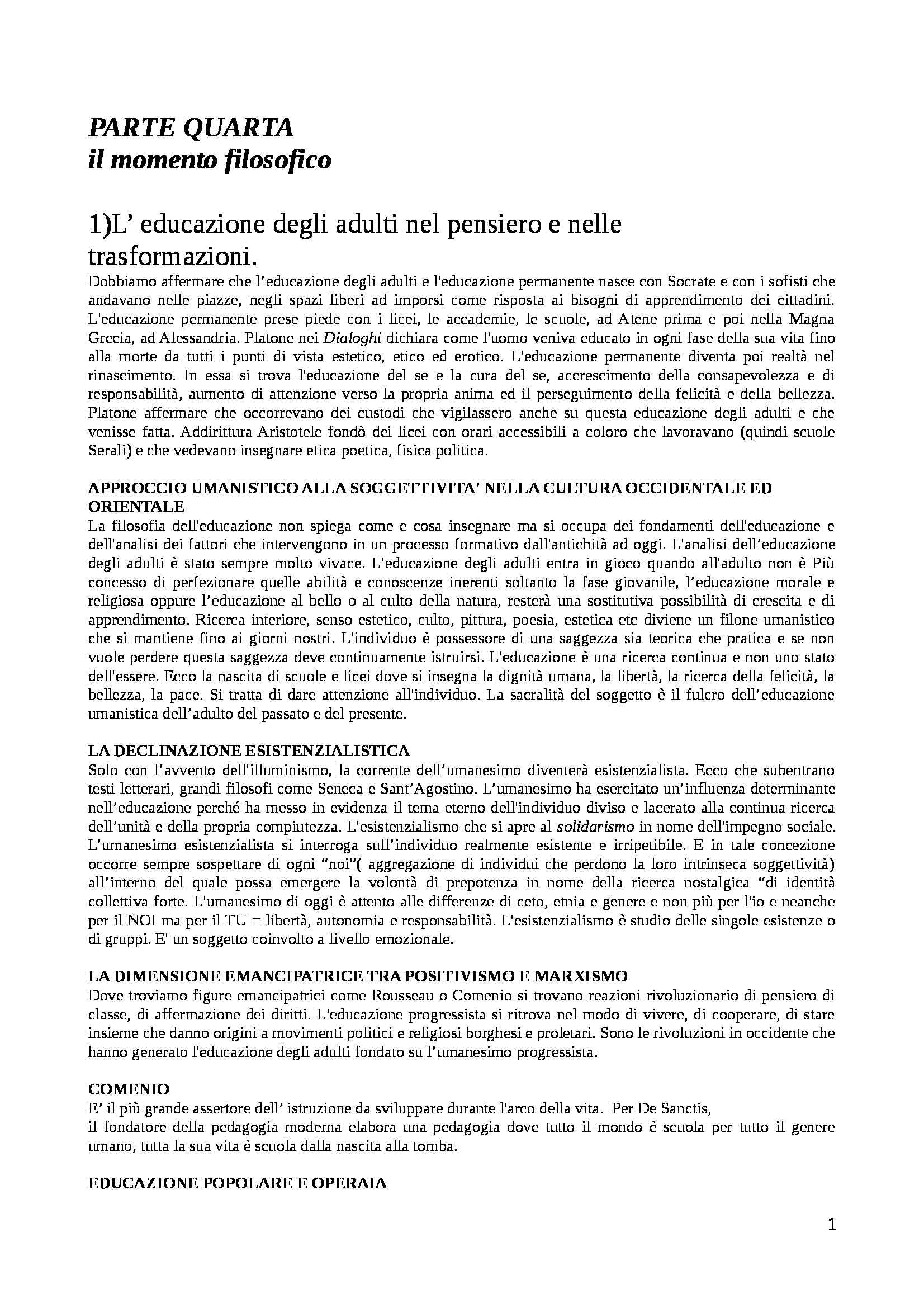 Riassunto esame Educazione degli Adulti, prof. D'Arcangelo, libro consigliato Manuale di Educazione degli Adulti, Demetrio - parte quarta Pag. 1