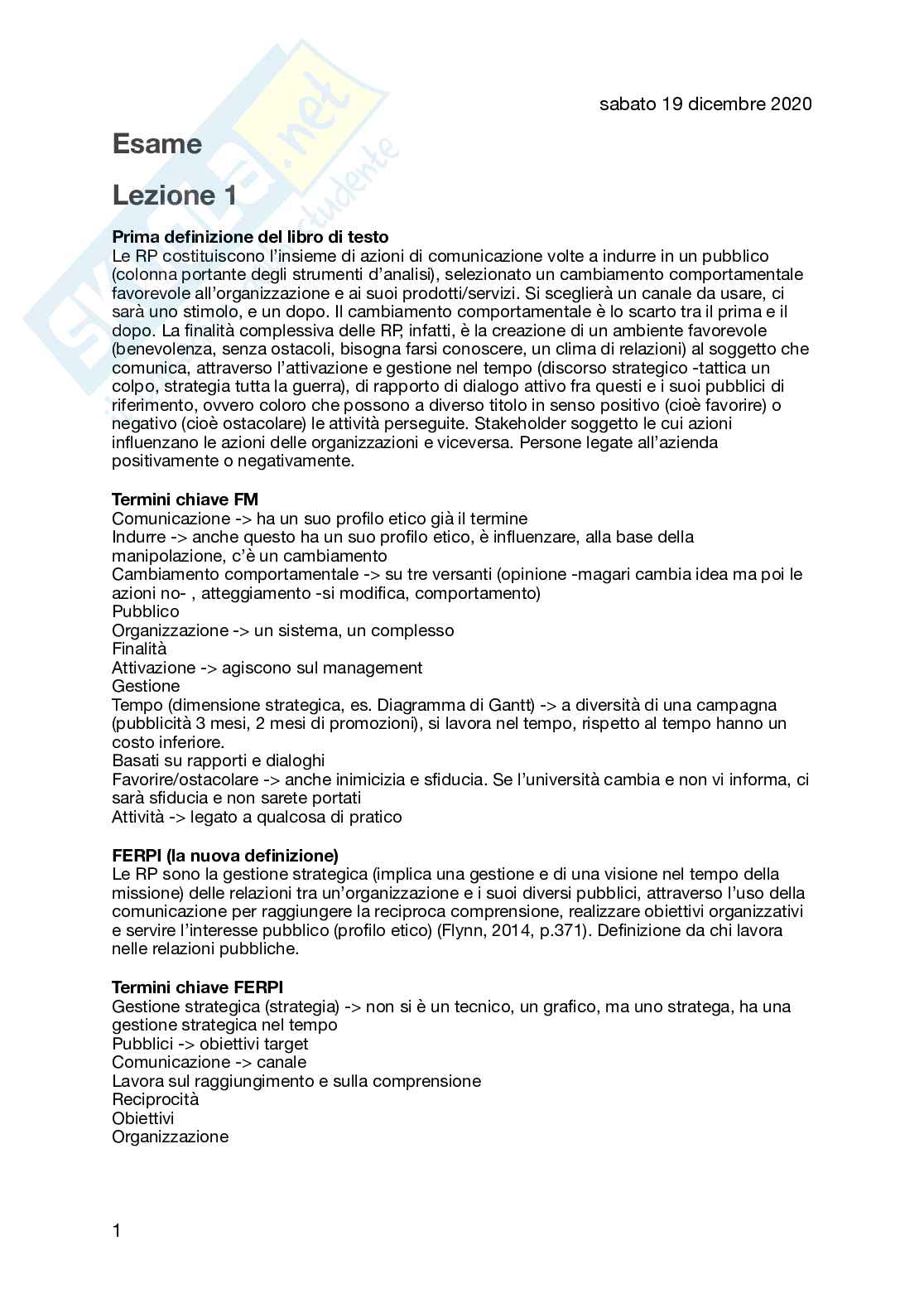 Appunti lezioni Teoria e tecnica delle relazioni pubbliche Pag. 1