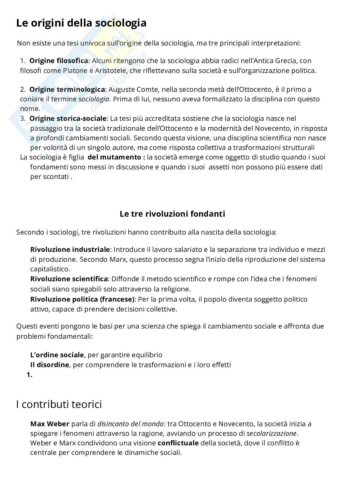 Origini della sociologia Pag. 1