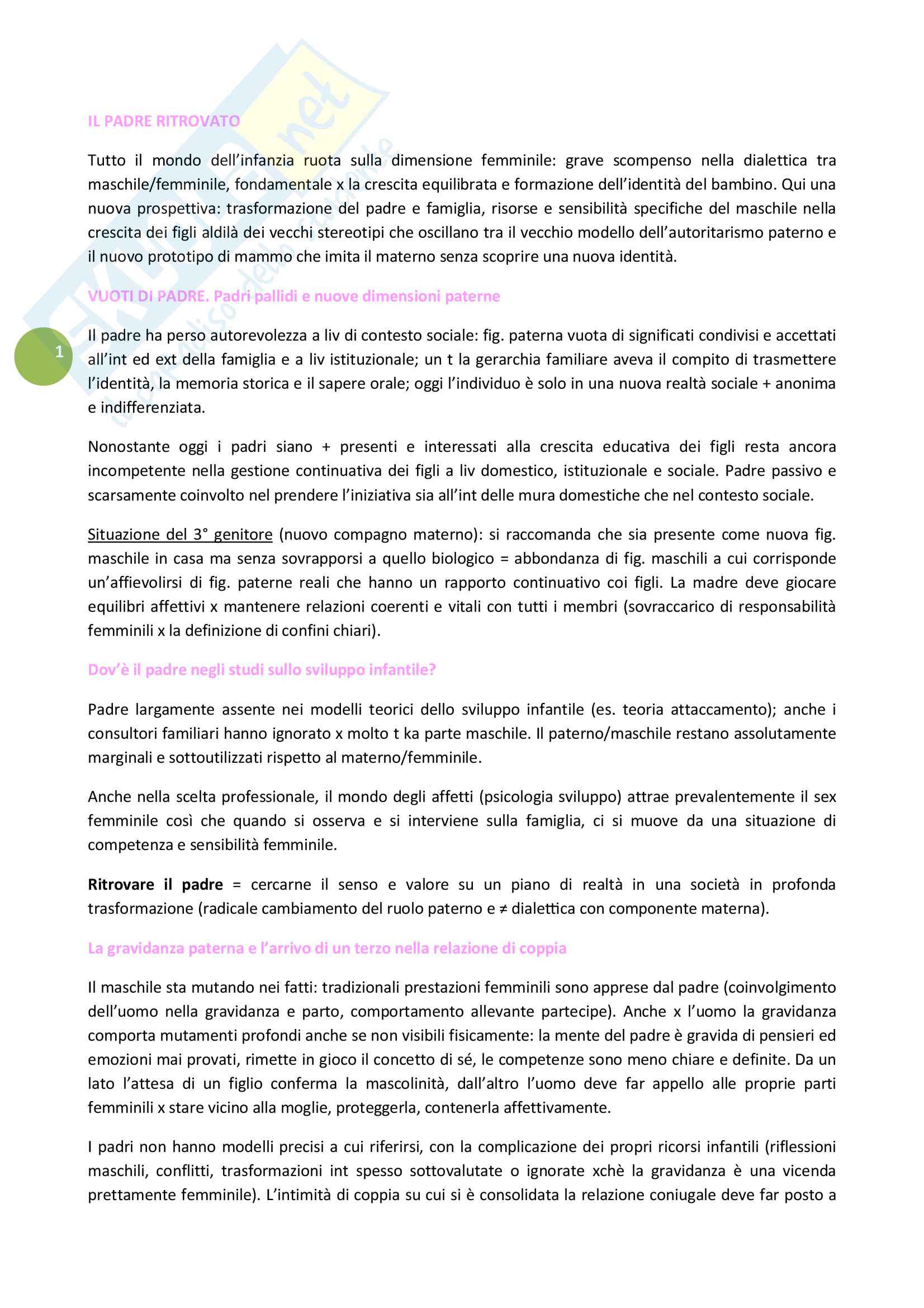 Riassunto esame Psicodinamica dello sviluppo e delle relazioni familiari, prof. Giani Gallino, libro consigliato Il padre ritrovato, di Andolfi Pag. 1