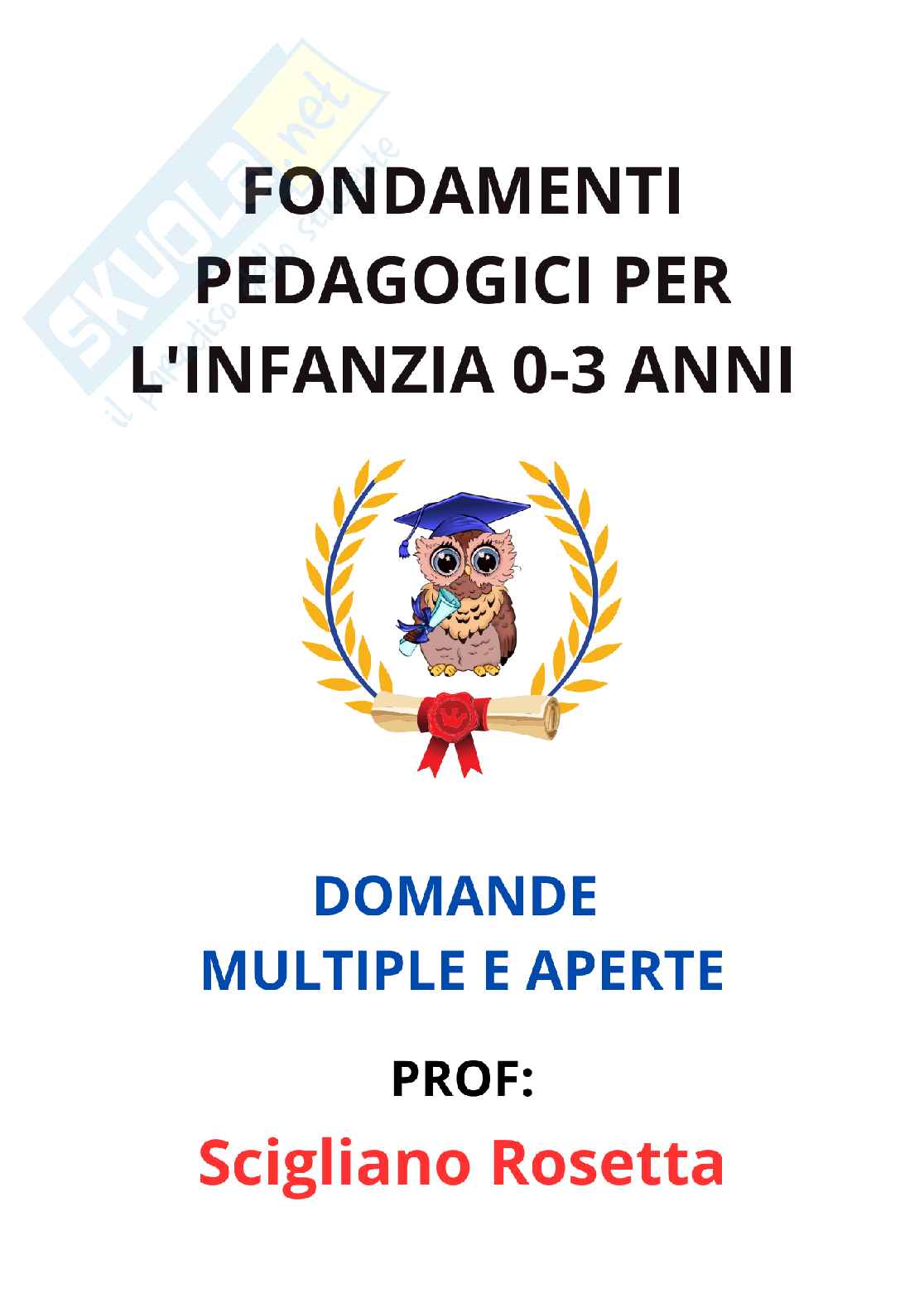 Paniere completo di Fondamenti pedagogici per l'infanzia 0-3 anni - Risposte multiple e Aperte - aggiornato (2026) Pag. 1