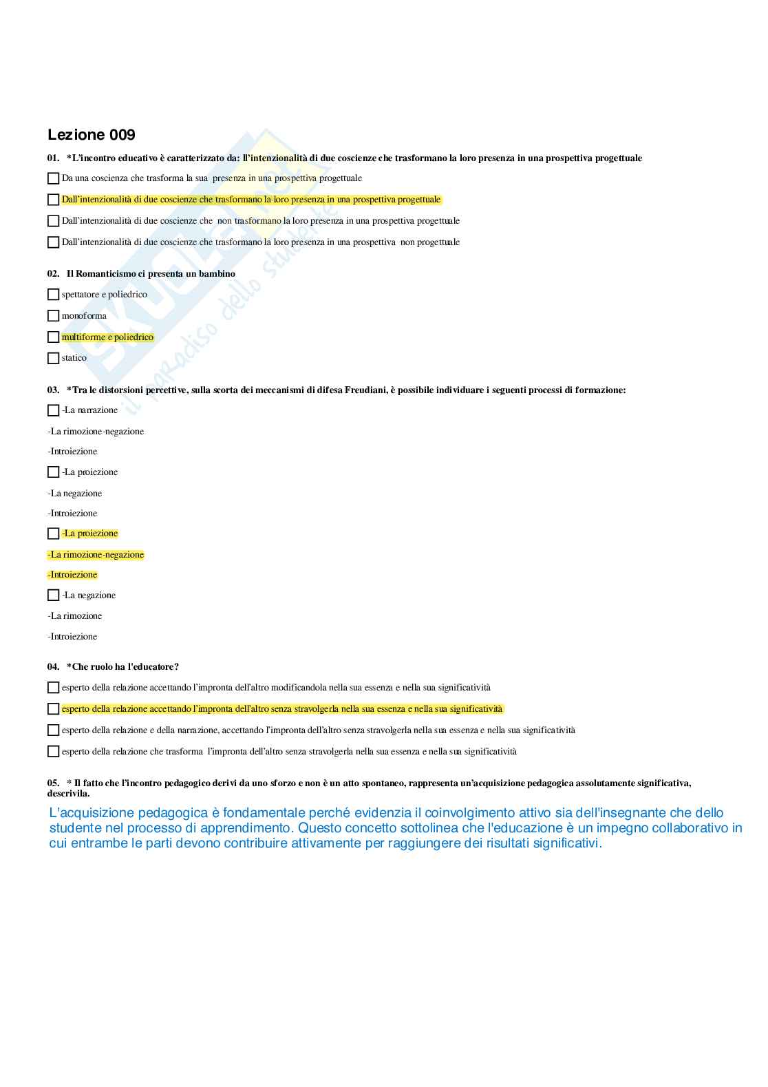 Paniere completo di Fondamenti pedagogici per l'infanzia 0-3 anni - Risposte multiple e Aperte - aggiornato (2026) Pag. 11