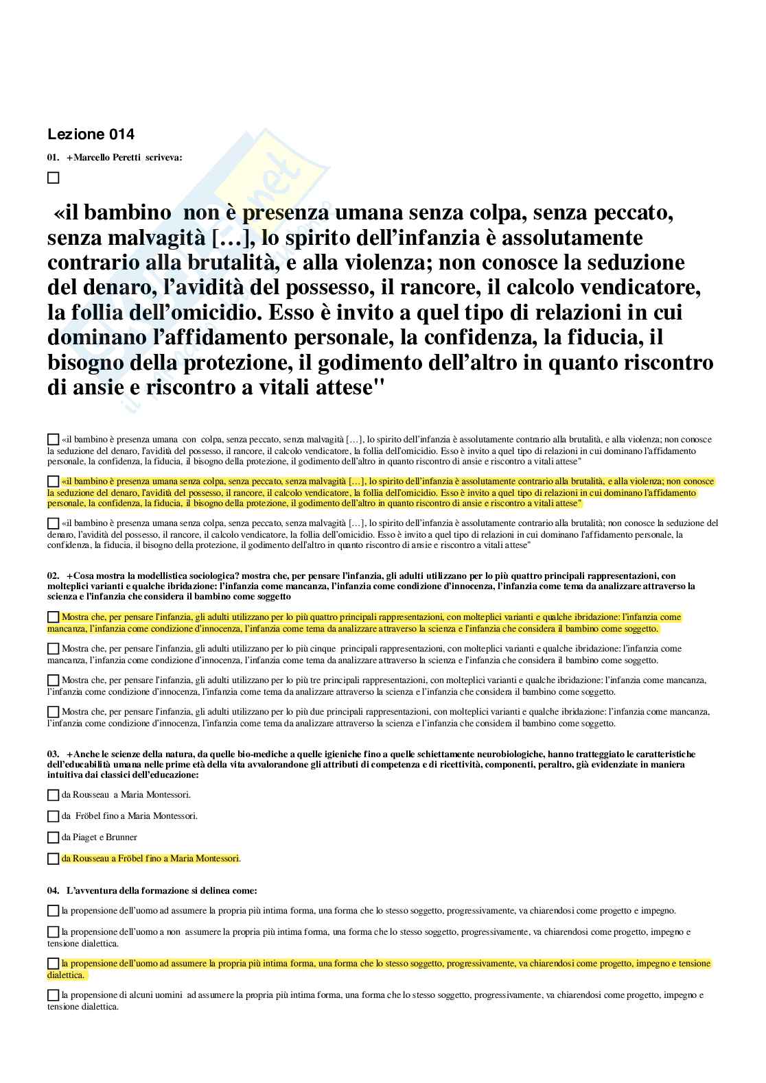 Paniere completo di Fondamenti pedagogici per l'infanzia 0-3 anni - Risposte multiple e Aperte - aggiornato (2026) Pag. 16
