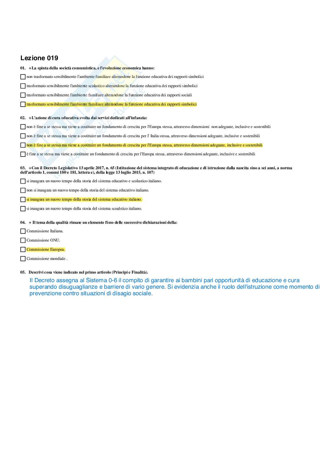 Paniere completo di Fondamenti pedagogici per l'infanzia 0-3 anni - Risposte multiple e Aperte - aggiornato (2026) Pag. 21