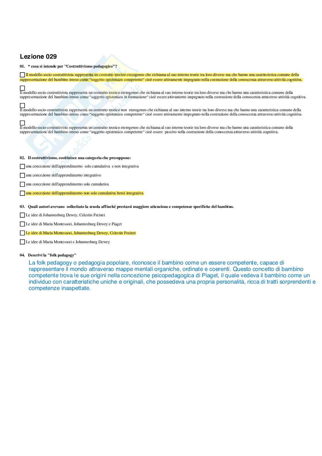 Paniere completo di Fondamenti pedagogici per l'infanzia 0-3 anni - Risposte multiple e Aperte - aggiornato (2026) Pag. 31