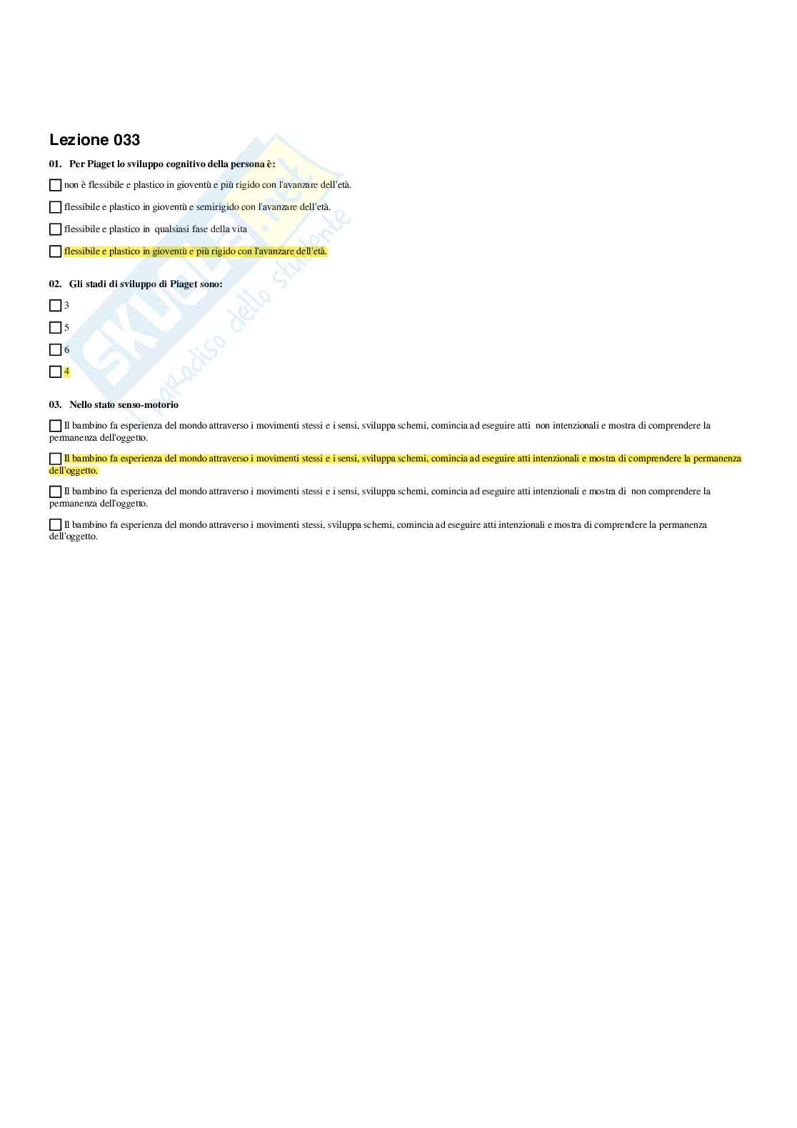 Paniere completo di Fondamenti pedagogici per l'infanzia 0-3 anni - Risposte multiple e Aperte - aggiornato (2026) Pag. 36