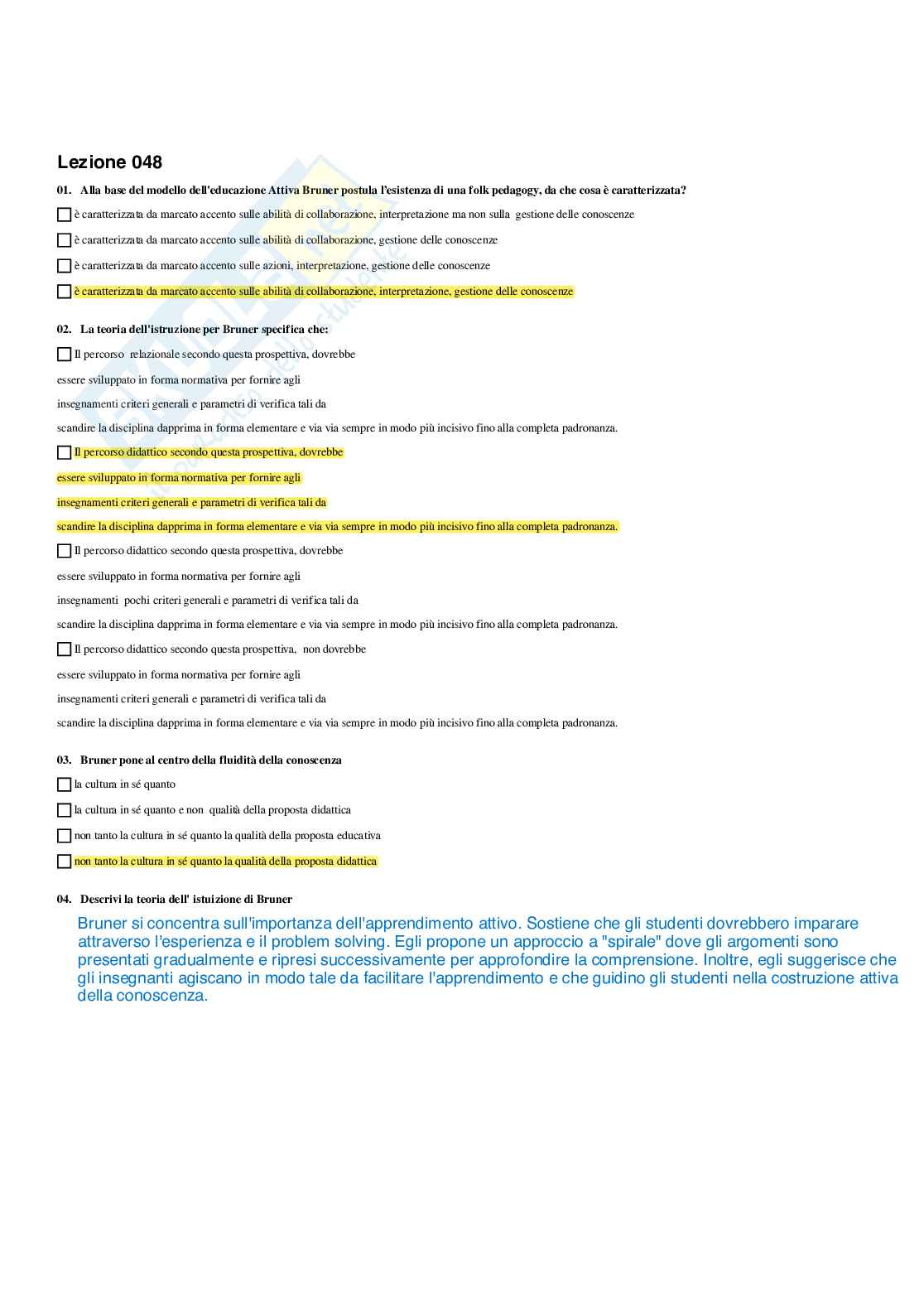 Paniere completo di Fondamenti pedagogici per l'infanzia 0-3 anni - Risposte multiple e Aperte - aggiornato (2026) Pag. 51