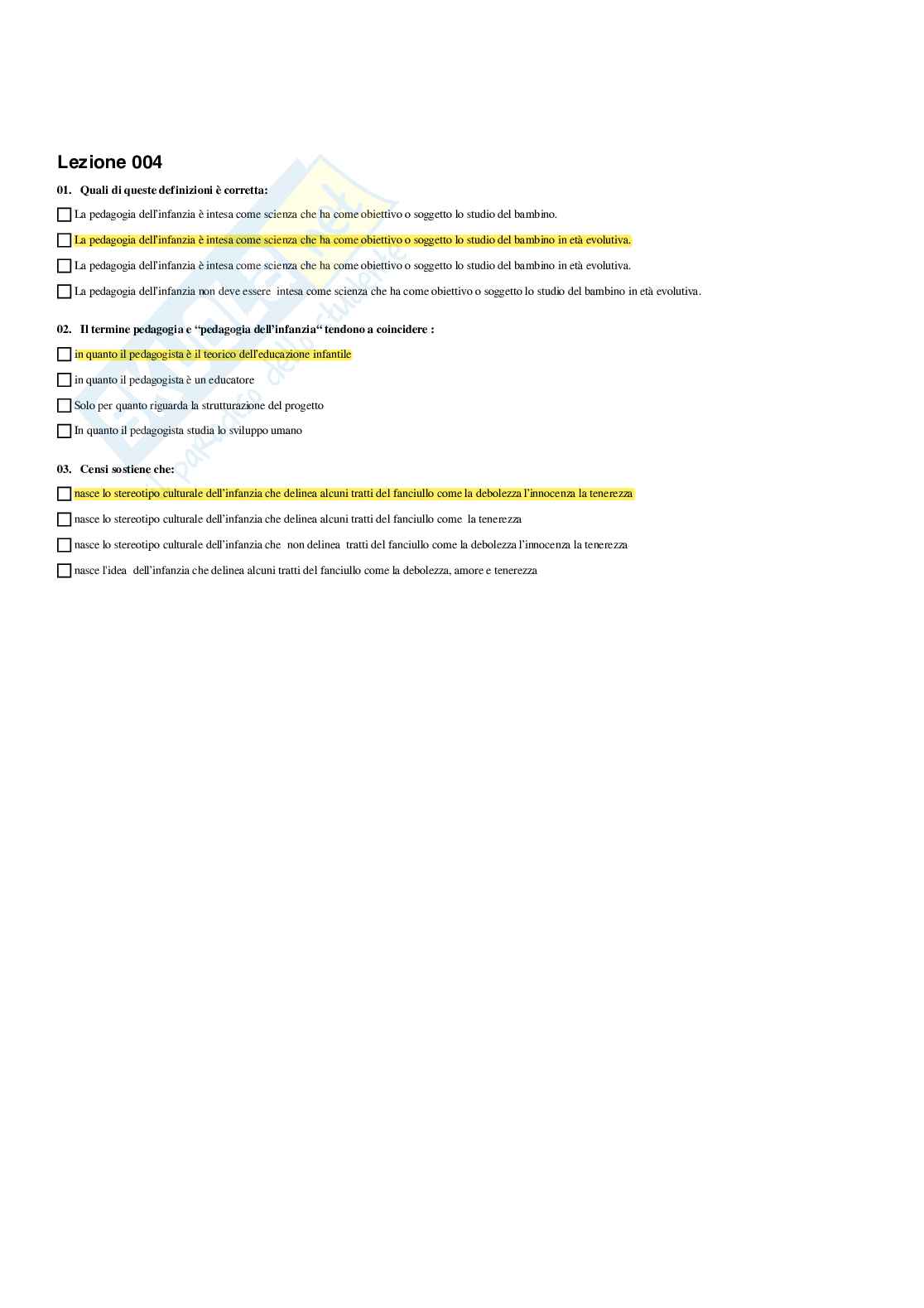 Paniere completo di Fondamenti pedagogici per l'infanzia 0-3 anni - Risposte multiple e Aperte - aggiornato (2026) Pag. 6