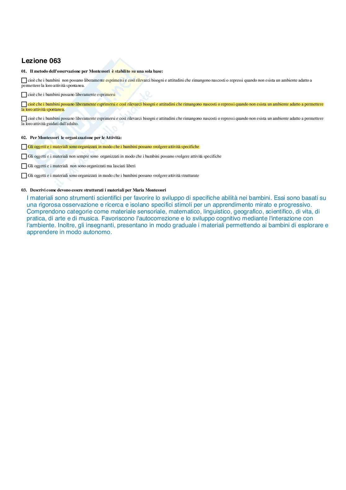 Paniere completo di Fondamenti pedagogici per l'infanzia 0-3 anni - Risposte multiple e Aperte - aggiornato (2026) Pag. 66
