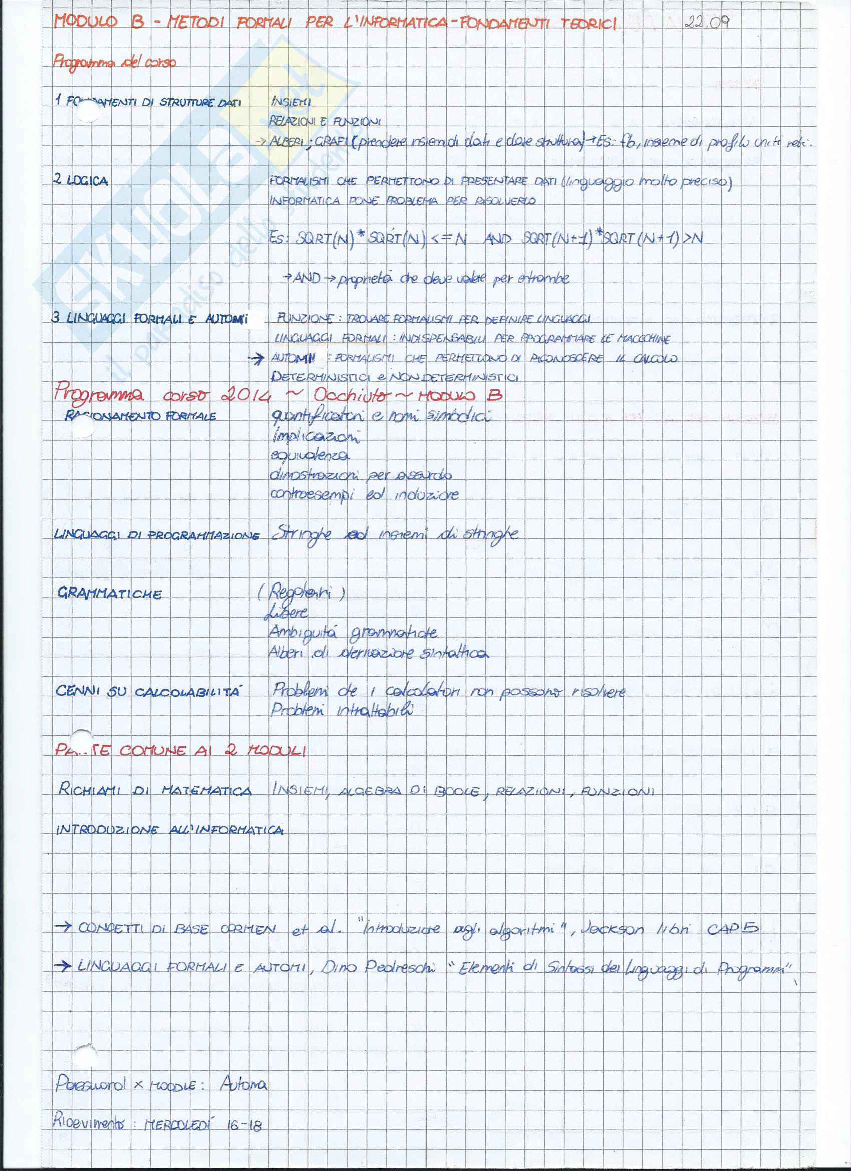 Fondamenti Teorici e Programmazione - Modulo B Pag. 1