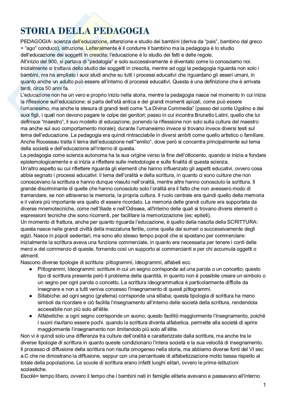 Storia della Pedagogia e delle istituzioni educative  Pag. 1