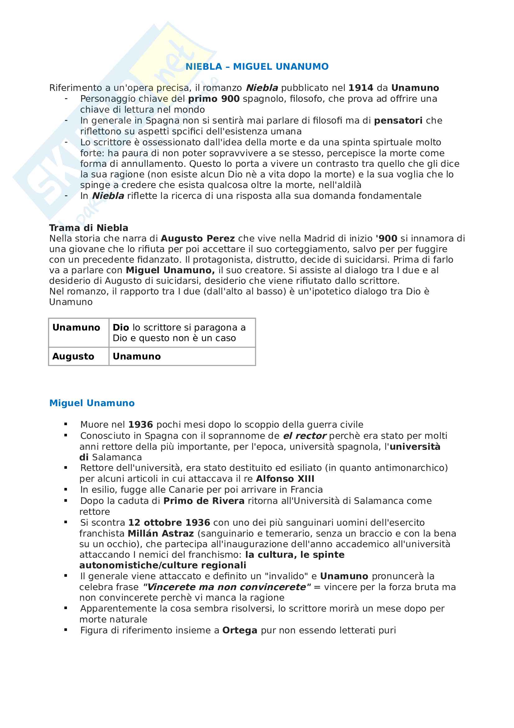 Appunti, Commento e Riassunto di "Niebla" di Unanumo Pag. 1