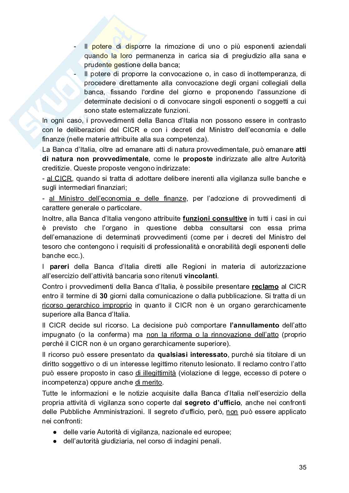 Riassunto esame Diritto bancario e dell'intermediazione finanziaria, Prof. Maria Elisa, libro consigliato Diritto bancario e finanziario , Bontempi  Pag. 36