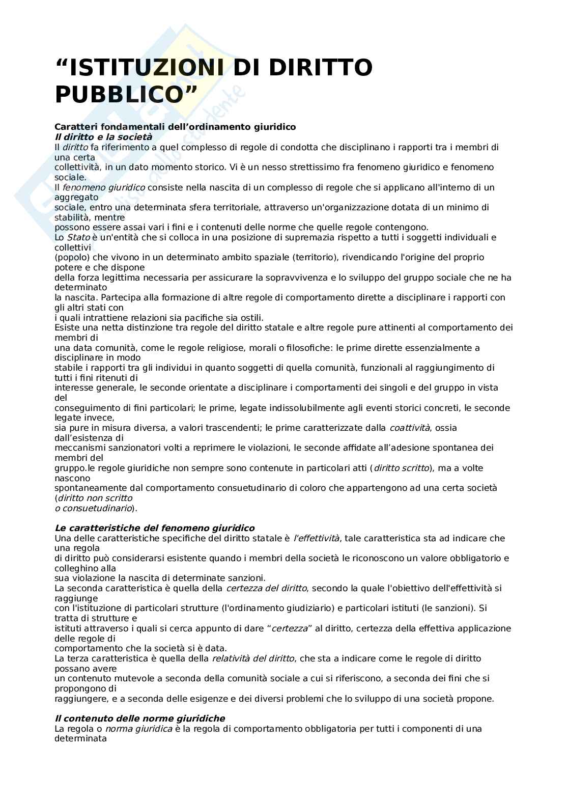 Riassunto esame Istituzioni di diritto pubblico, prof. Deffenu, libro consigliato Diritto Pubblico Pag. 1