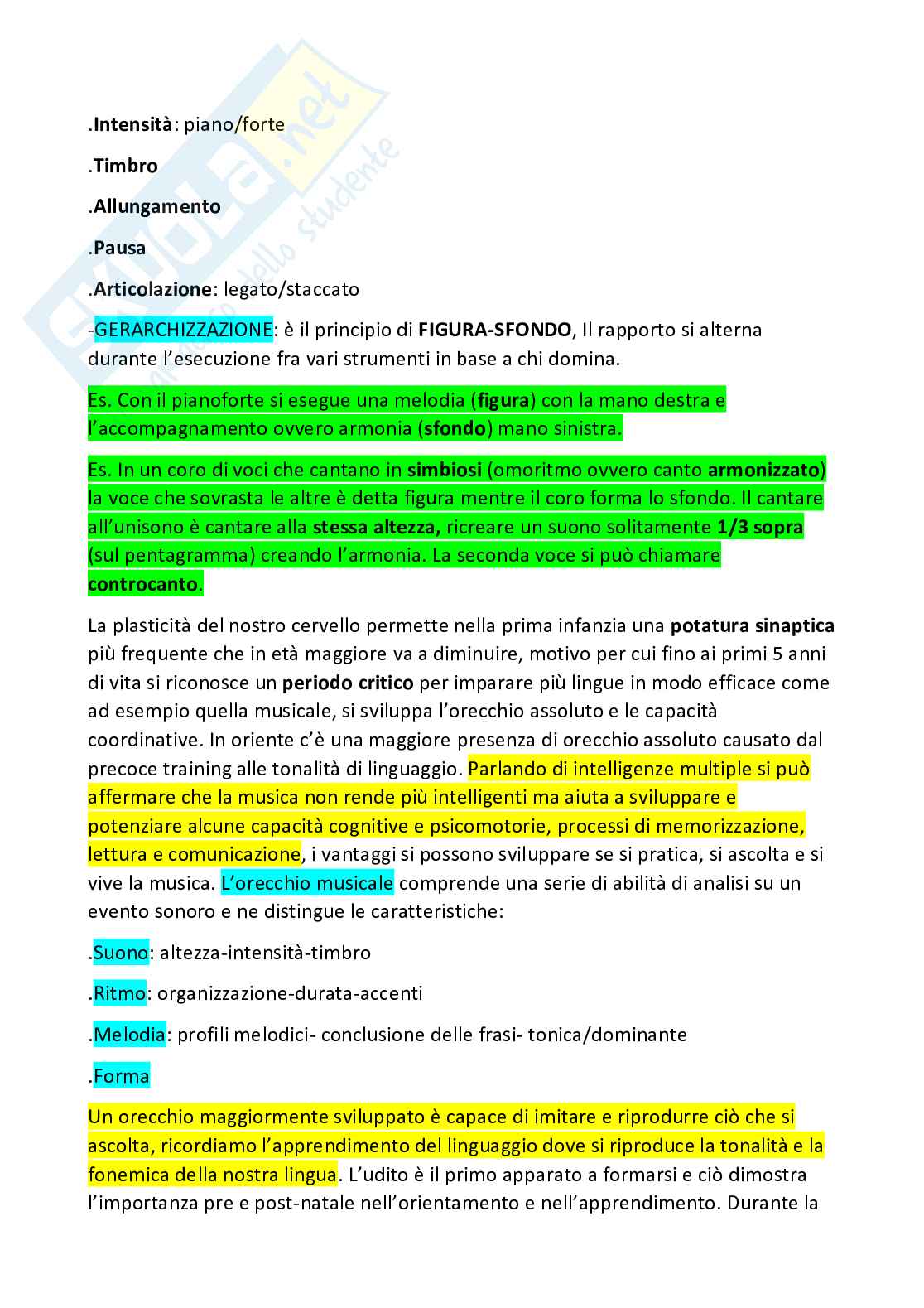 Riassunto esame Fondamenti e metodi musicali, Prof. Bocchino Gianluca, libro consigliato Insegnare la musica, Guida all'arte di comunicare con i suoni; Carocci Faber, Stefania Lucchetti, Franca Ferrari, Anna Maria Freschi Pag. 6